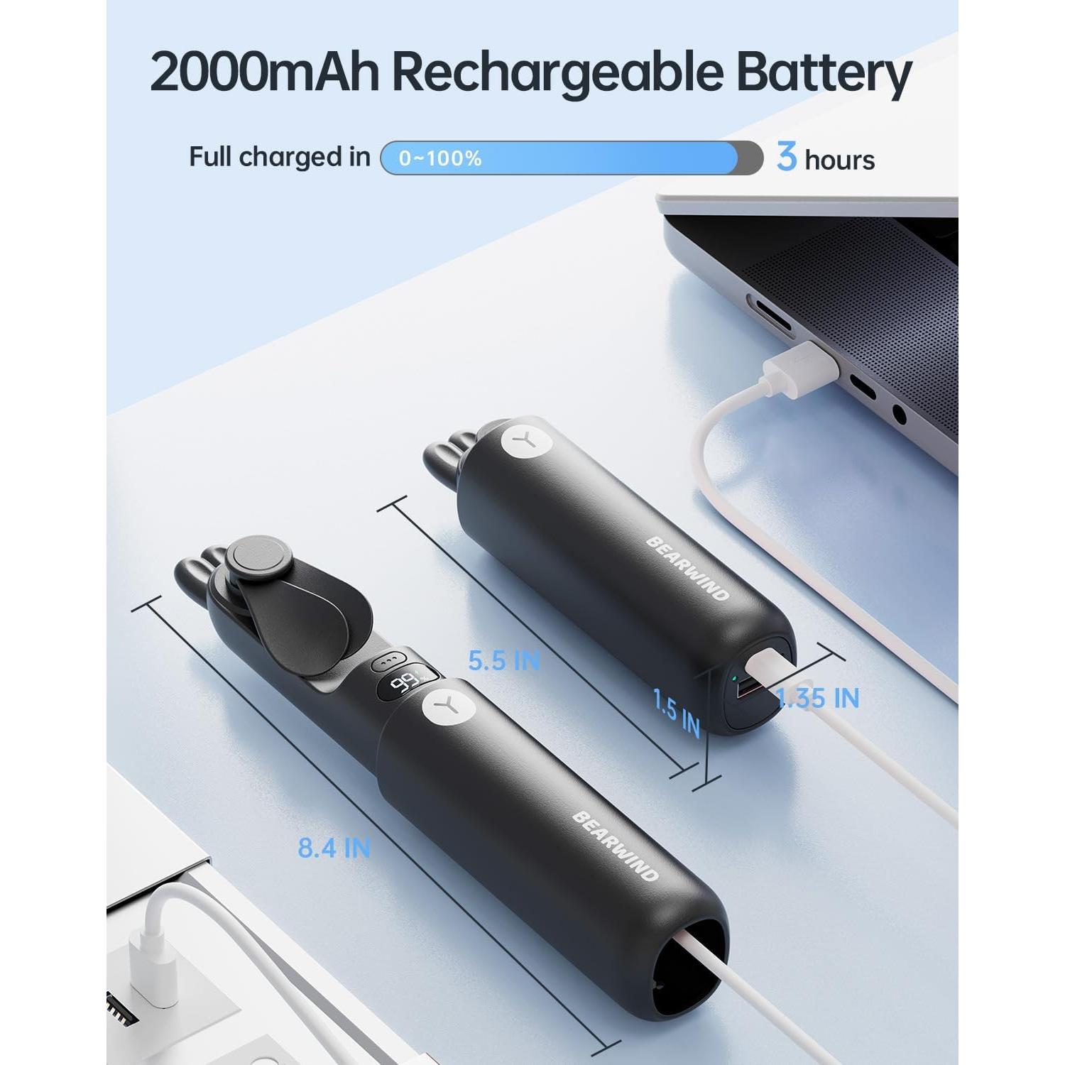 Ventilador Mini Portátil Bearwind S17 Negro Recargable