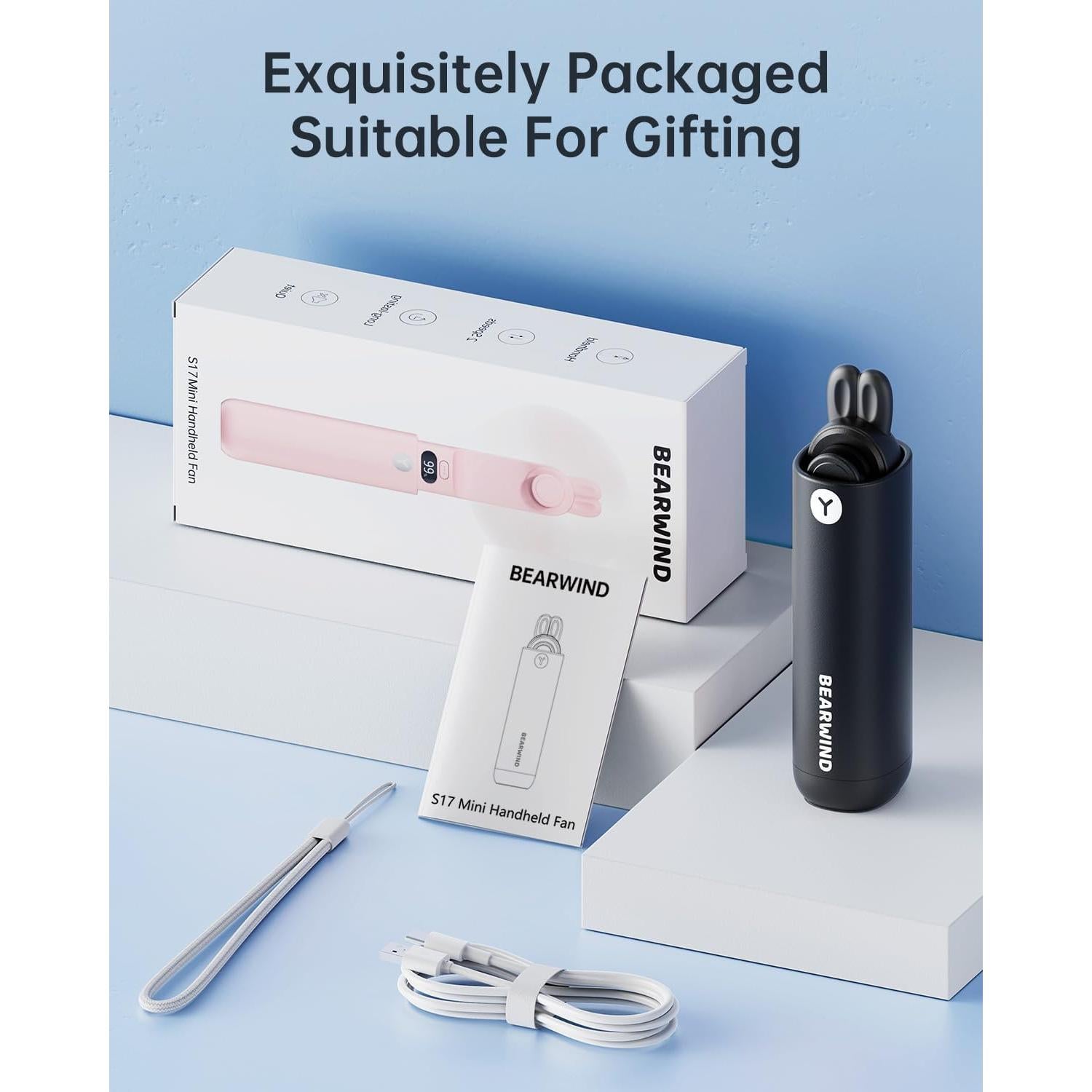 Ventilador Mini Portátil Bearwind S17 Negro Recargable