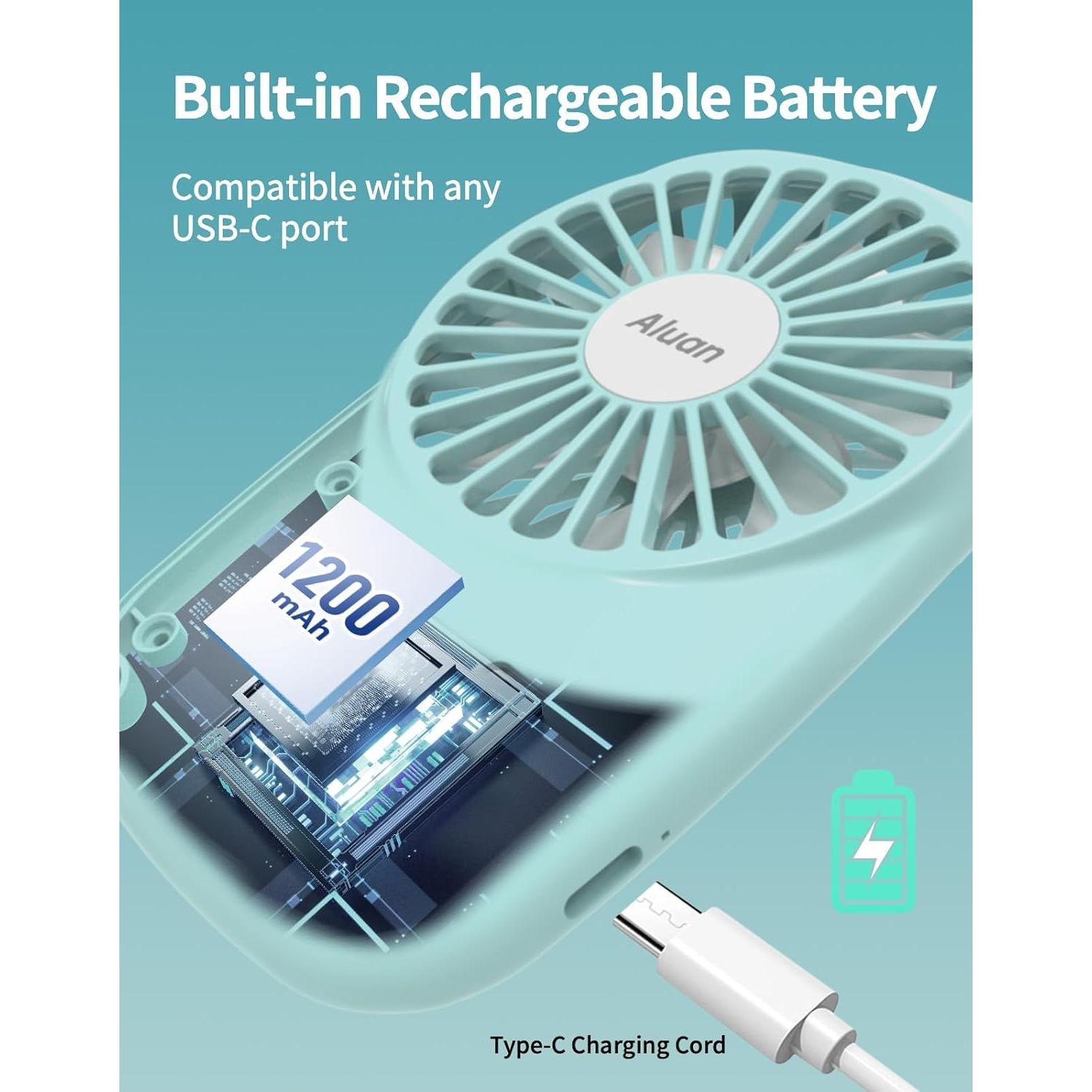 Ventilador Mini Aluan Portátil Recargable USB 2 Velocidades