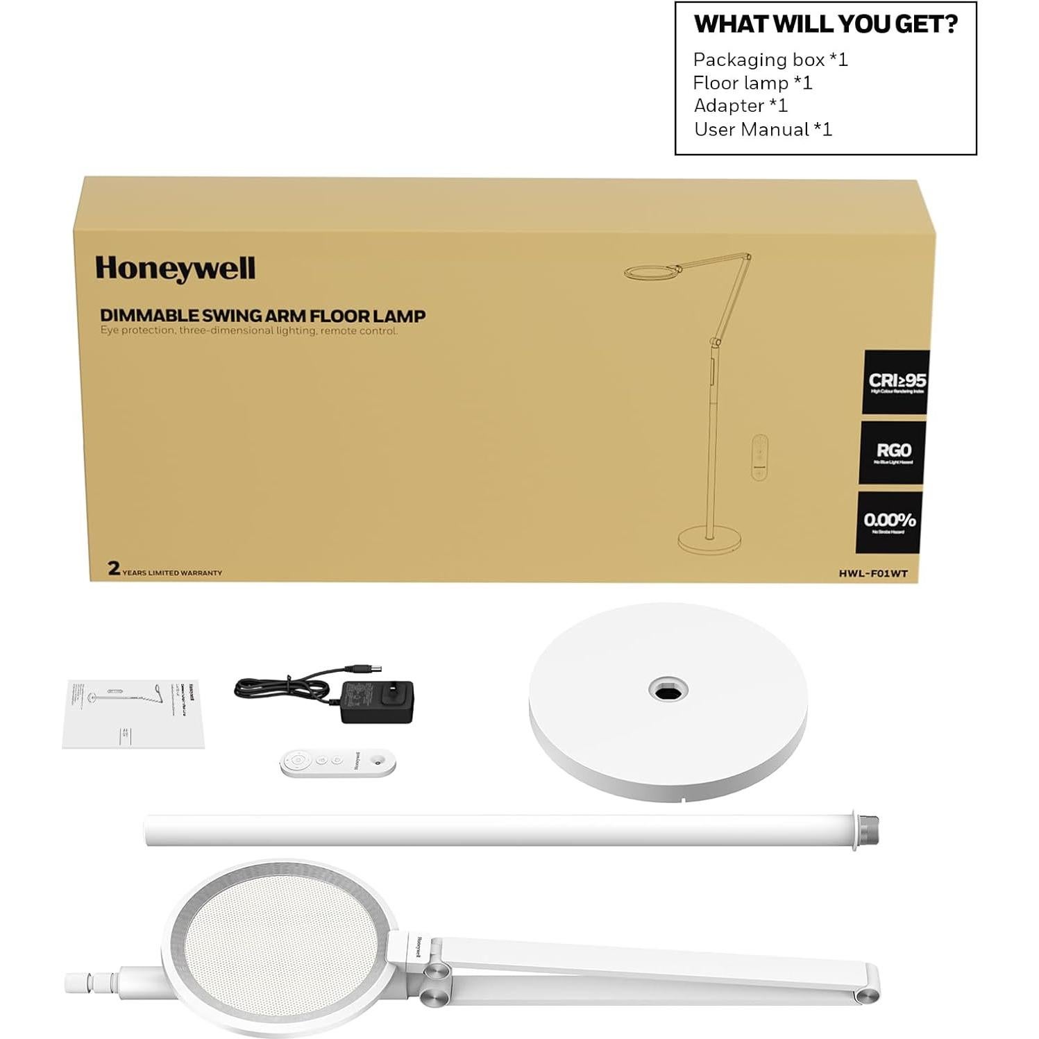 Lámpara de Pie LED Honeywell F01WT Regulable con Control Remoto