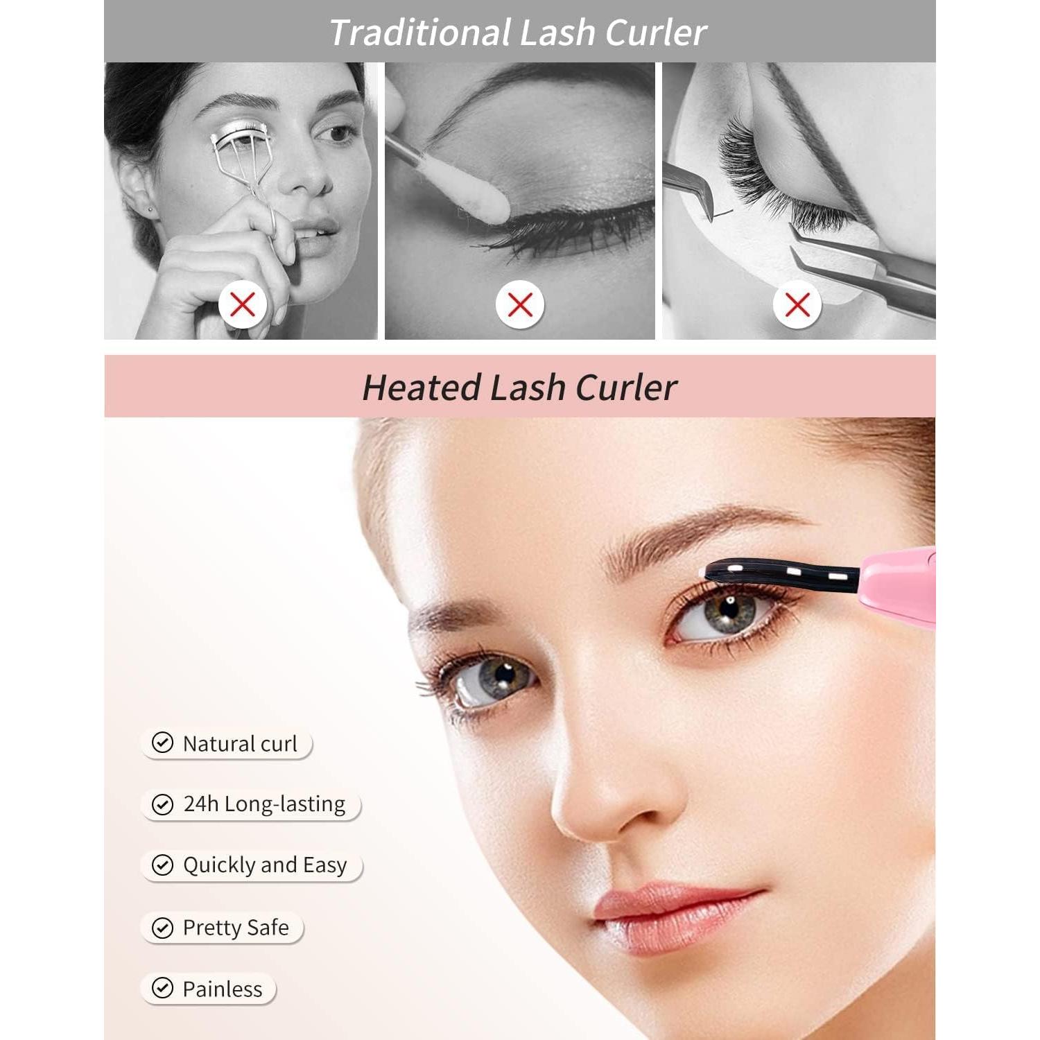 Rizador de Pestañas Eléctrico ZAPAL Rosa Calentado 10s