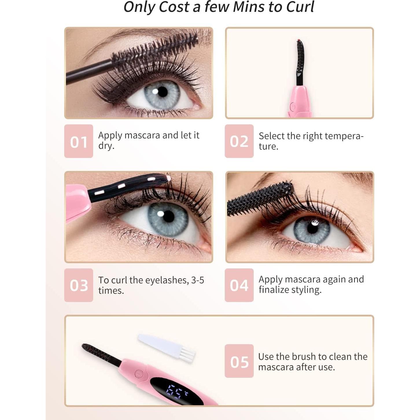 Rizador de Pestañas Eléctrico ZAPAL Rosa Calentado 10s