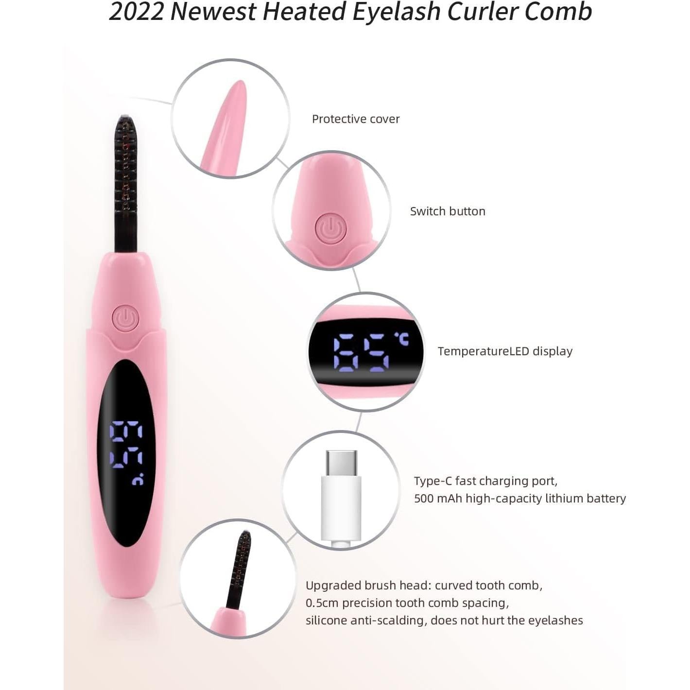 Rizador de Pestañas Eléctrico ZAPAL Rosa Calentado 10s