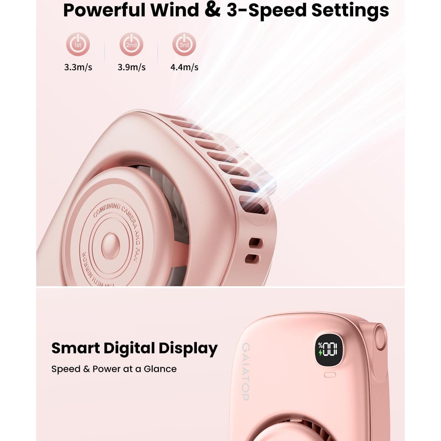 Ventilador de Cuello Gaiatop Rosa Recargable 3 Velocidades