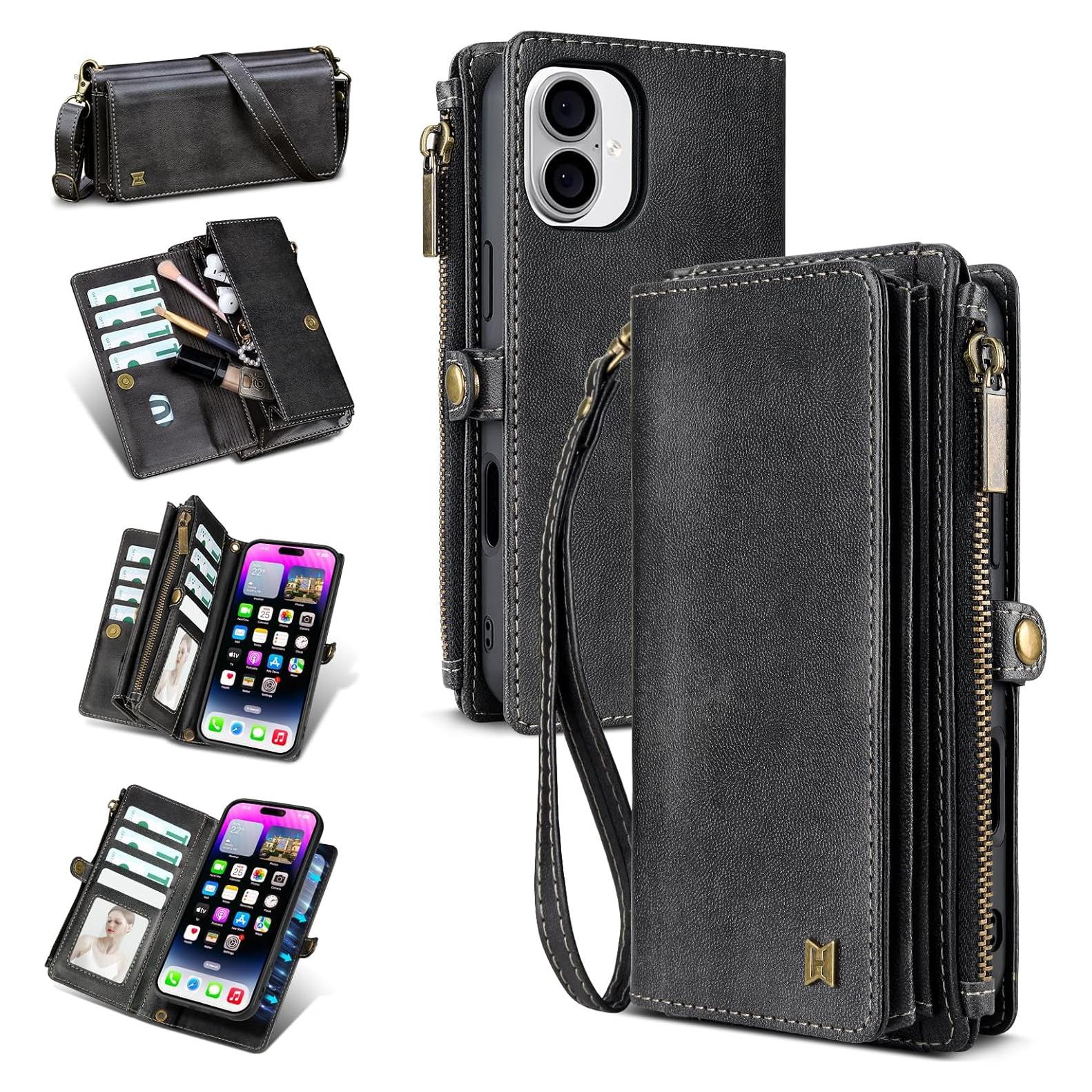 Funda 2 en 1 para iPhone 16 QIXIU con bloqueo RFID negro