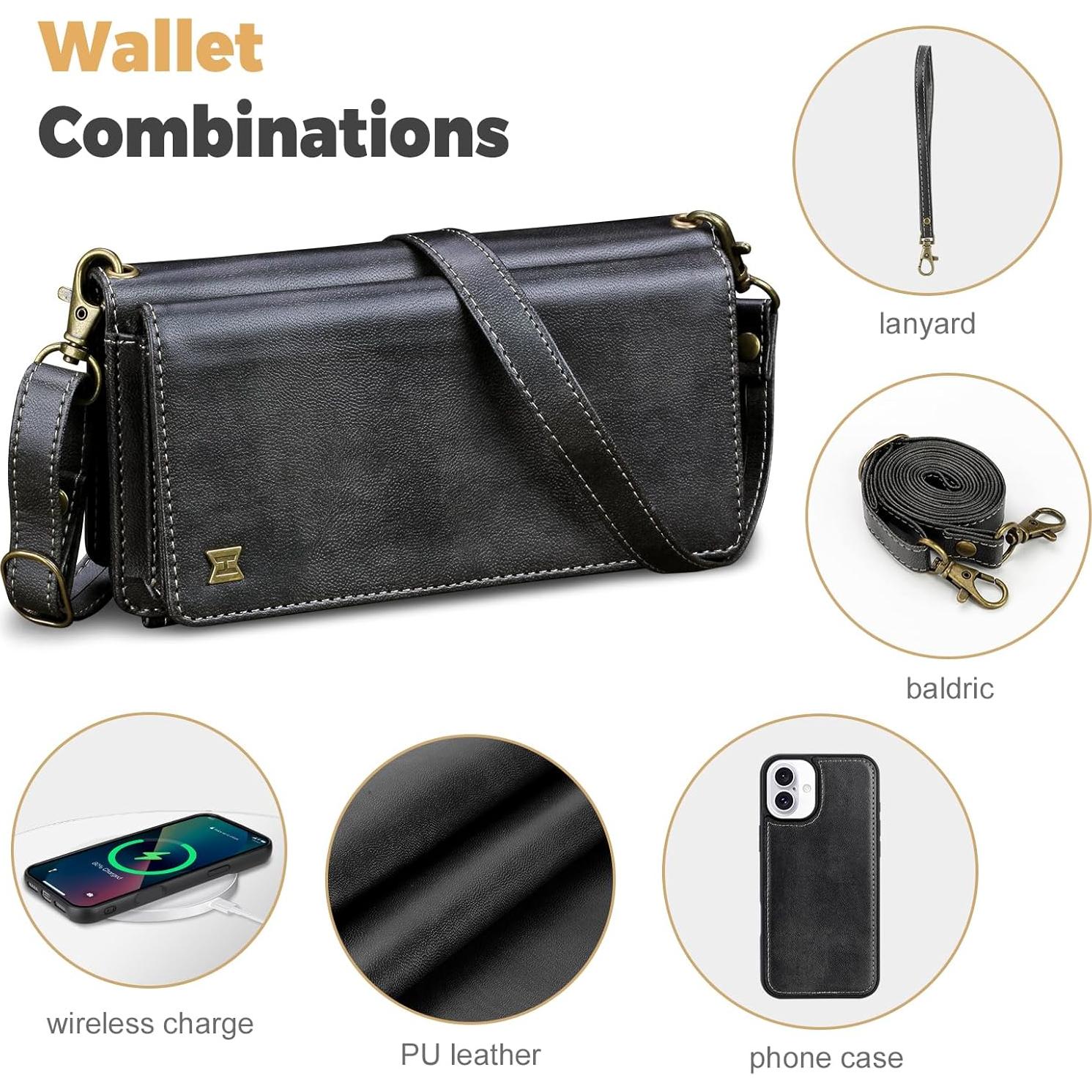 Funda 2 en 1 para iPhone 16 QIXIU con bloqueo RFID negro