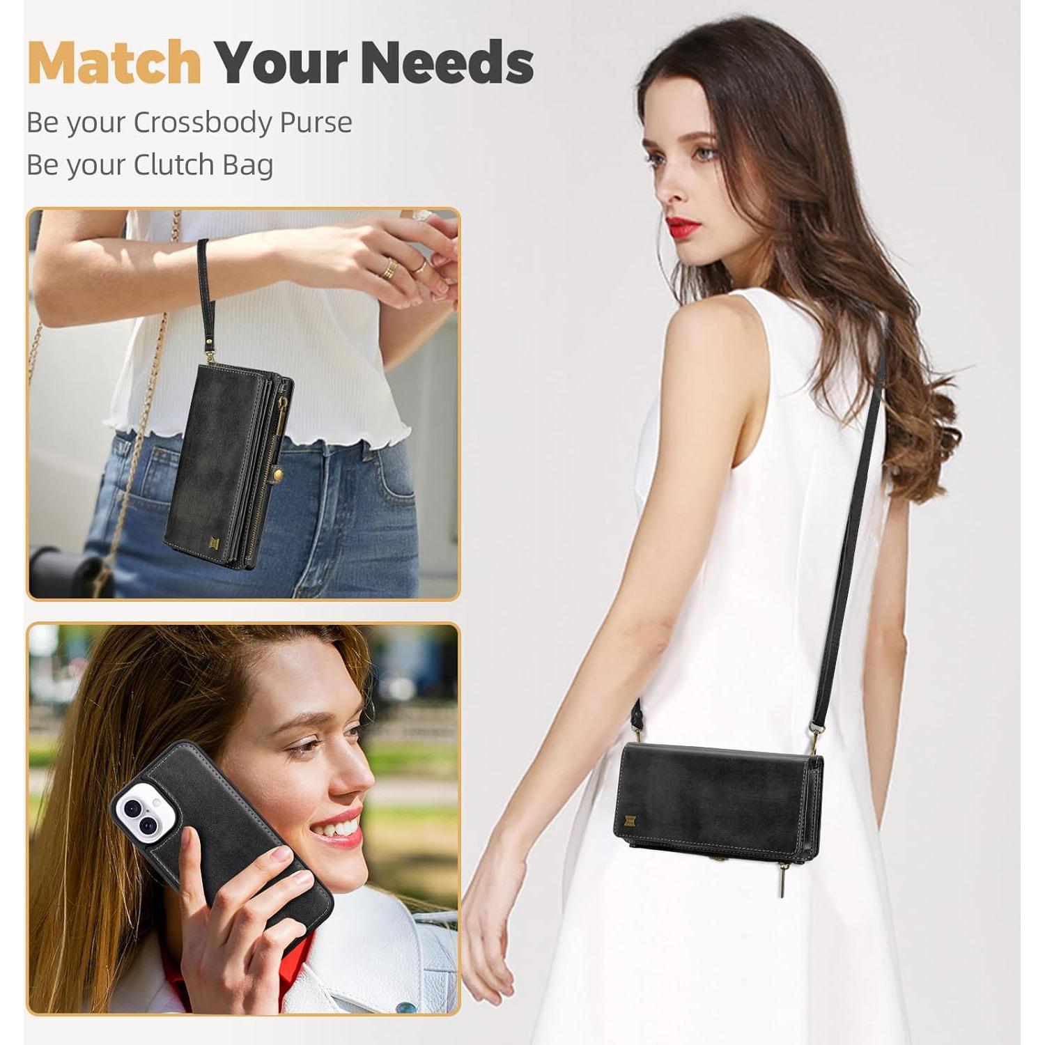 Funda 2 en 1 para iPhone 16 QIXIU con bloqueo RFID negro