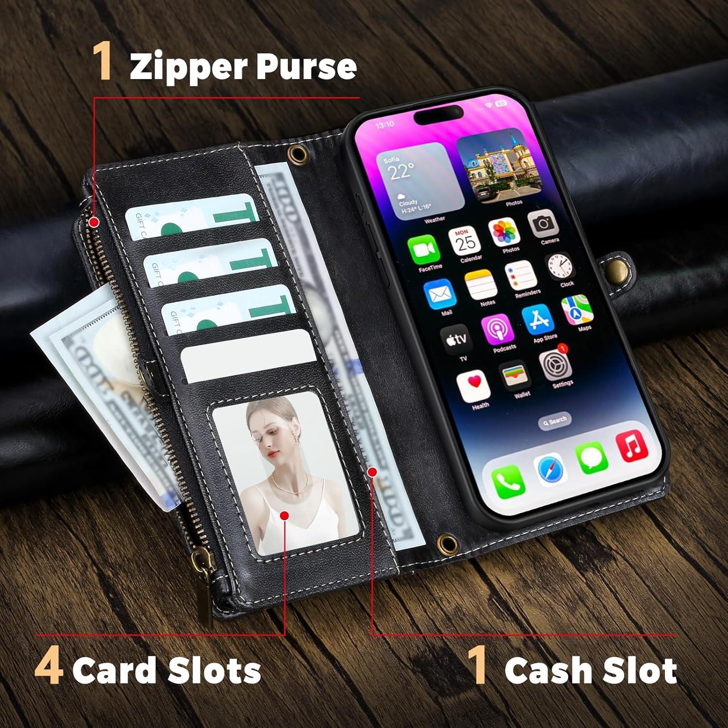 Funda 2 en 1 para iPhone 16 QIXIU con bloqueo RFID negro