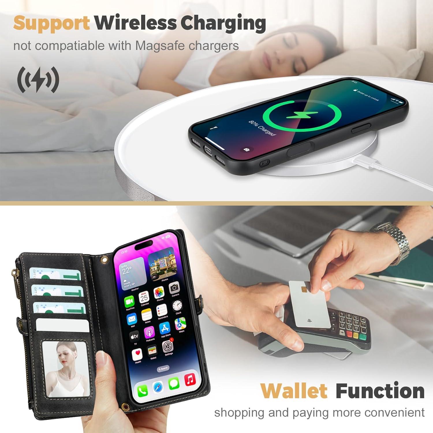 Funda 2 en 1 para iPhone 16 QIXIU con bloqueo RFID negro