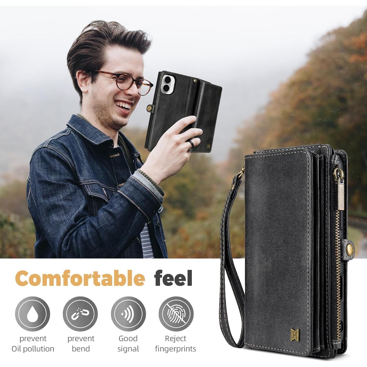 Funda 2 en 1 para iPhone 16 QIXIU con bloqueo RFID negro