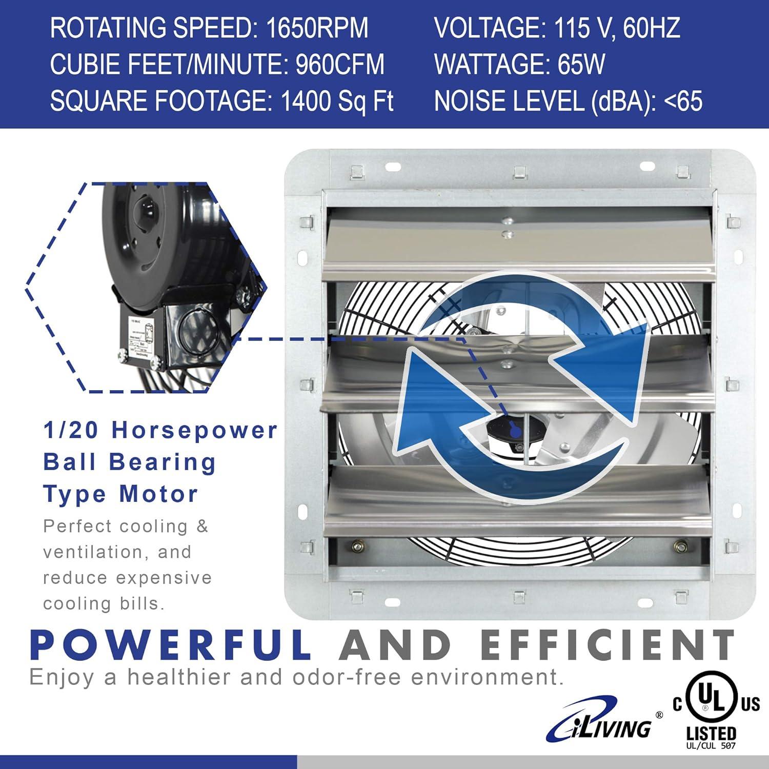 Ventilador de Escape iLIVING 12" con Controlador Thermospeed