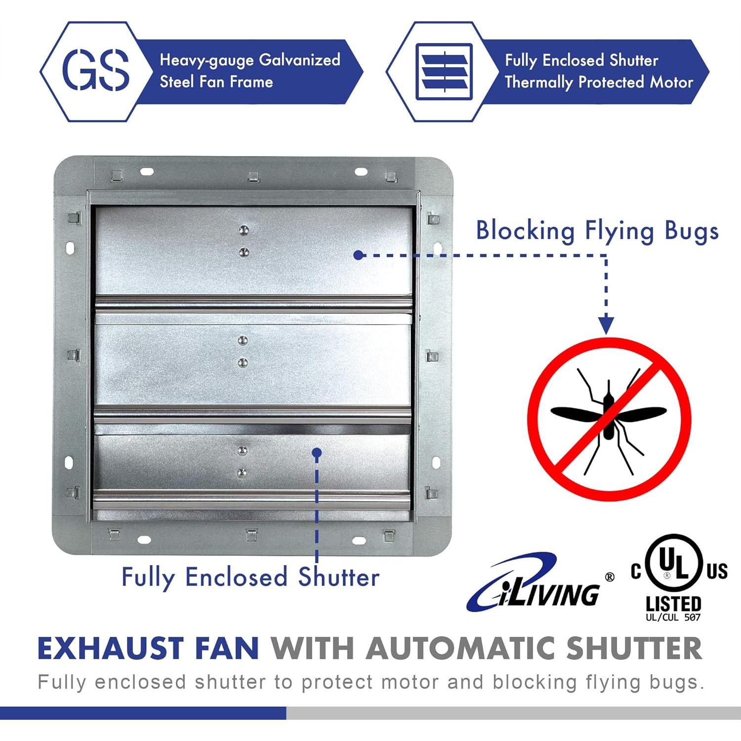 Ventilador de Escape iLIVING 12" con Controlador Thermospeed