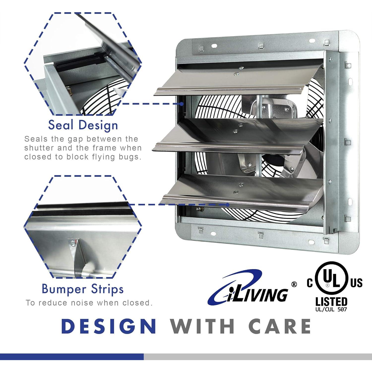 Ventilador de Escape iLIVING 12" con Controlador Thermospeed