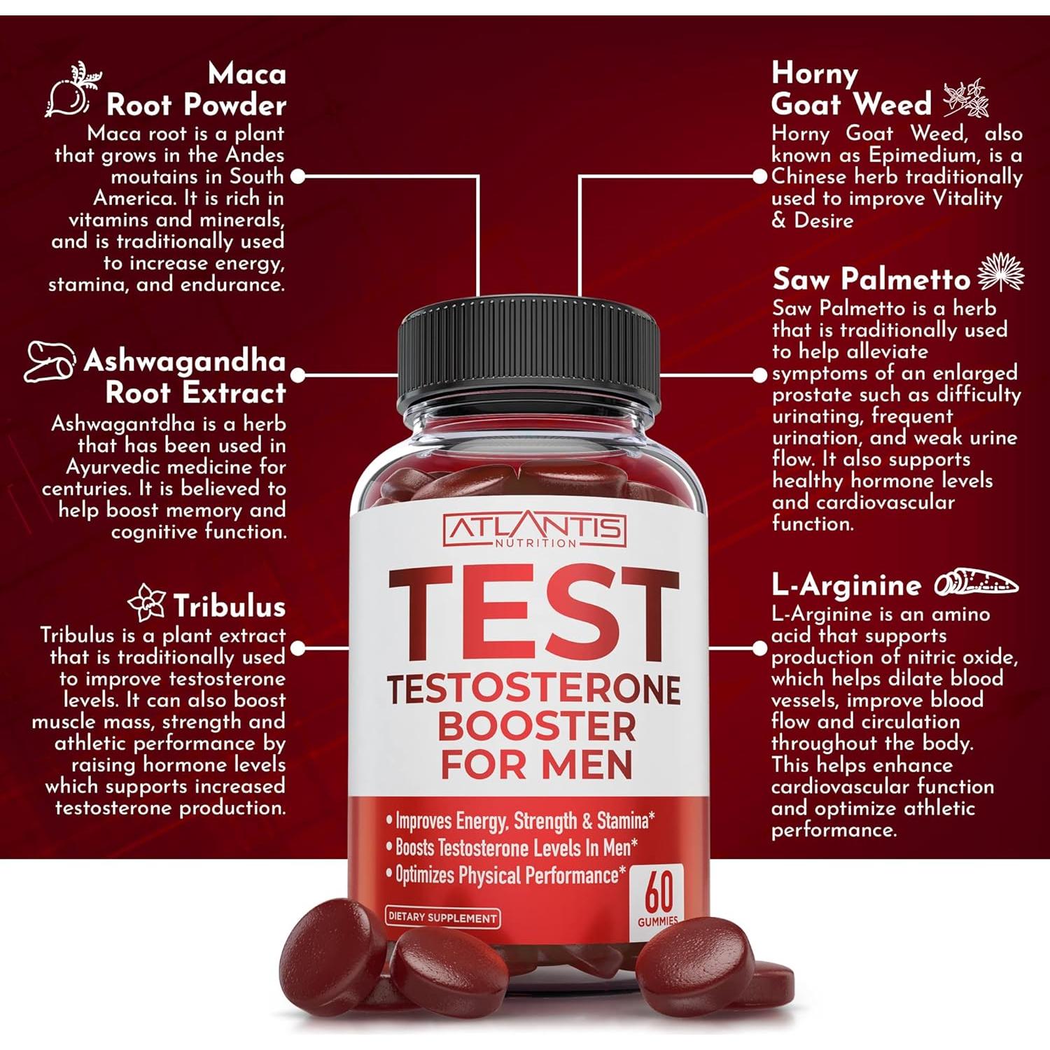 Aumentador de Testosterona Atlantis Nutrition 60 Gominolas