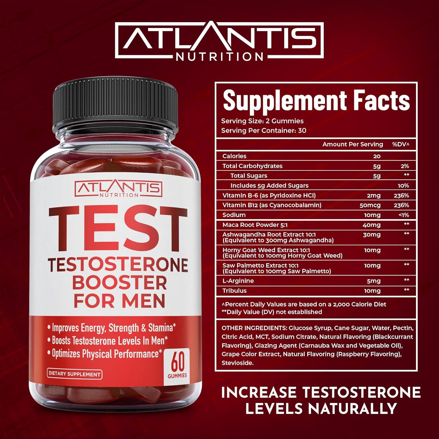 Aumentador de Testosterona Atlantis Nutrition 60 Gominolas