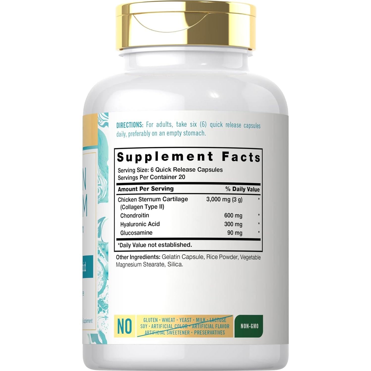 Cápsulas de colágeno tipo 2 Carlyle 3000mg con ácido hialurónico