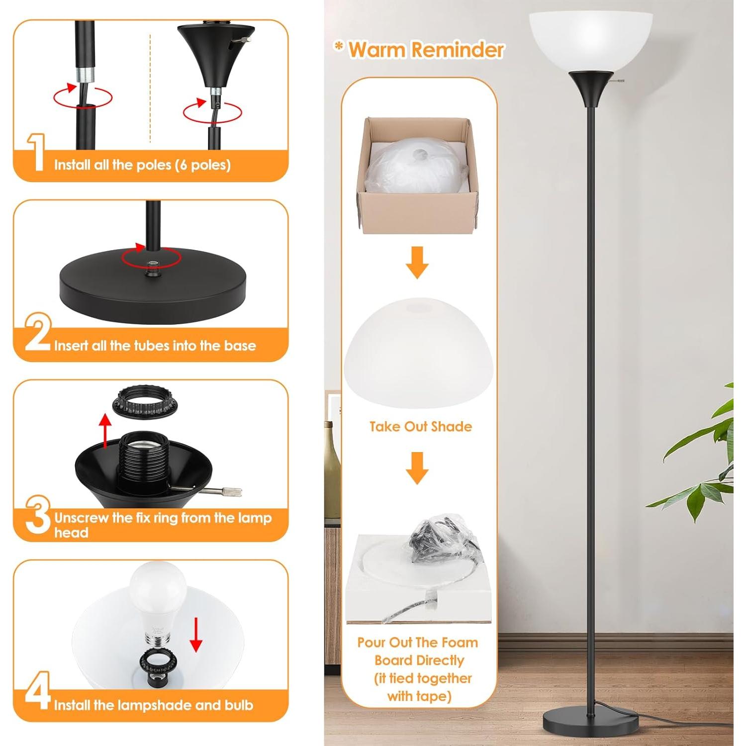 Lámpara de Pie Coucrek Moderna 177,8 cm Negra LED