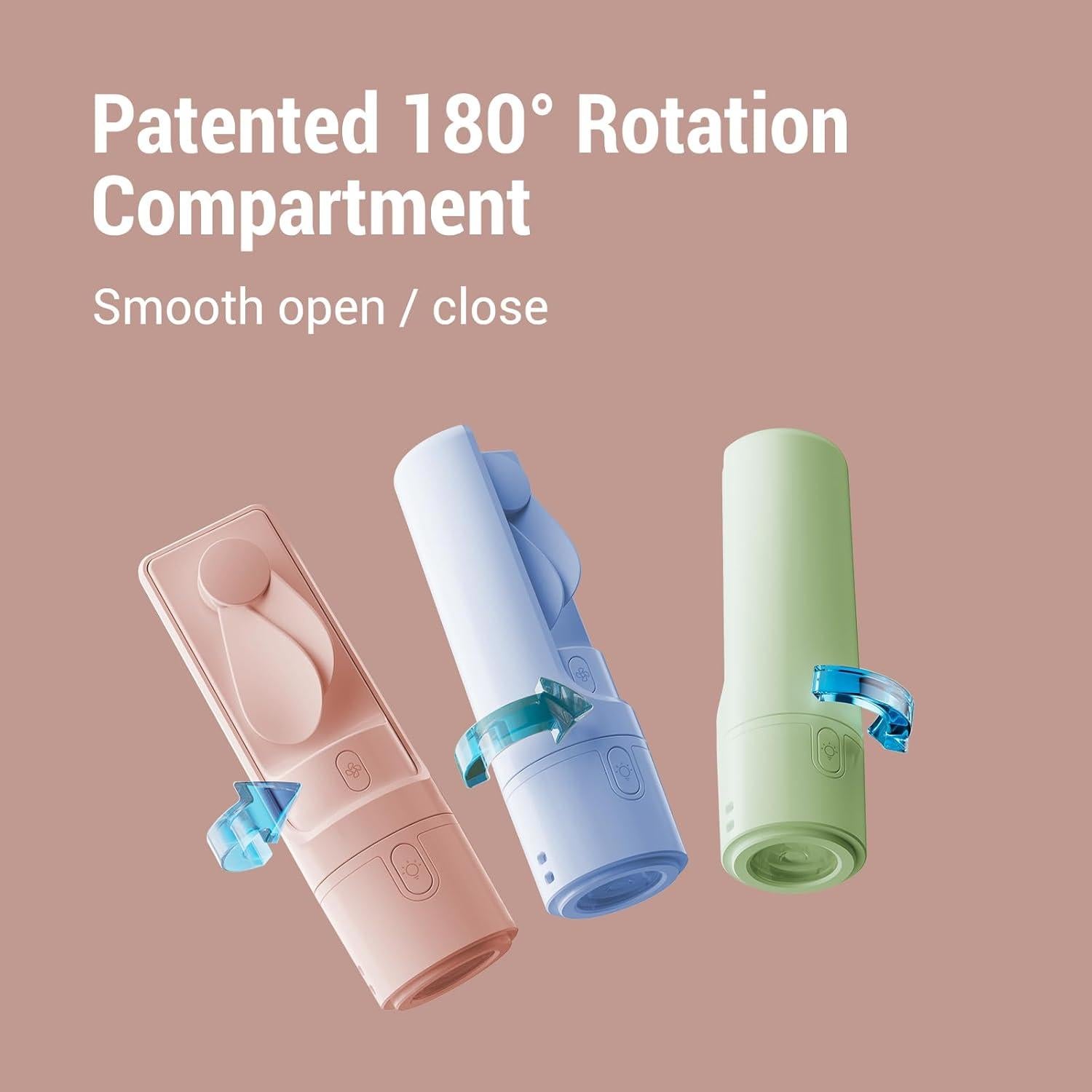 Ventilador Portátil Airluxe Mini Rosa 3-en-1 con Linterna