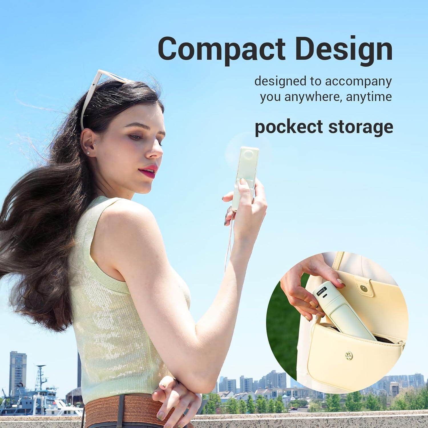 Ventilador Portátil Airluxe Mini Rosa 3-en-1 con Linterna