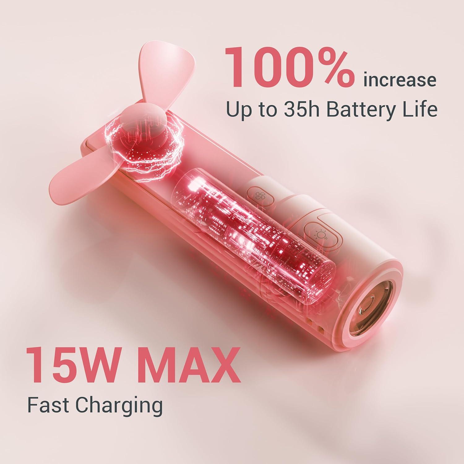 Ventilador Portátil Airluxe Mini Rosa 3-en-1 con Linterna