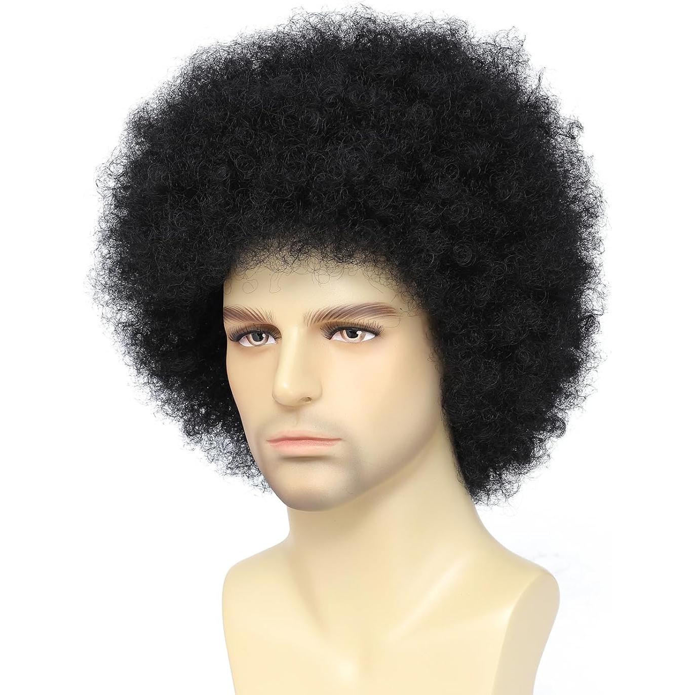 Peluca Afro Negra Airhostess para Hombres con Gafas