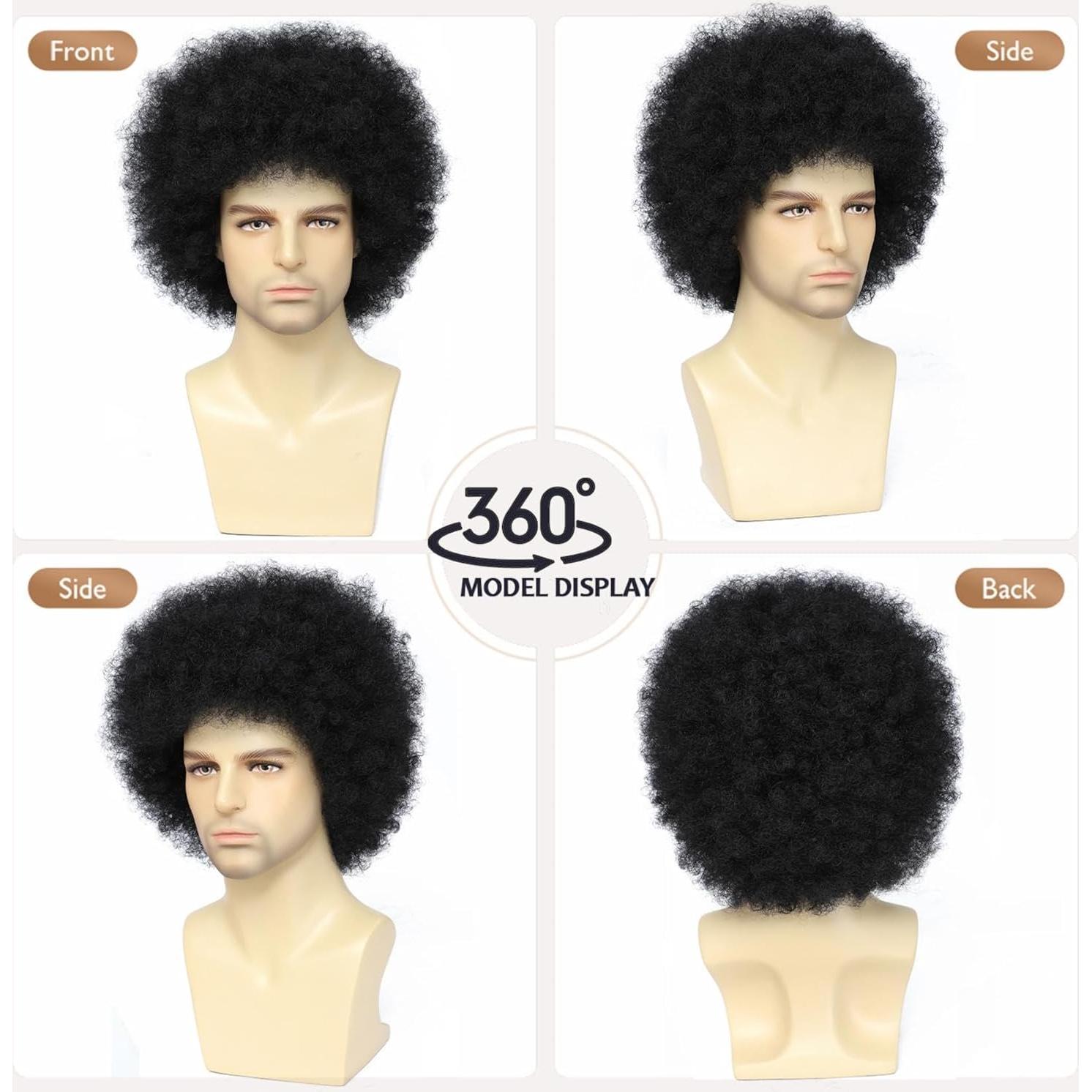 Peluca Afro Negra Airhostess para Hombres con Gafas