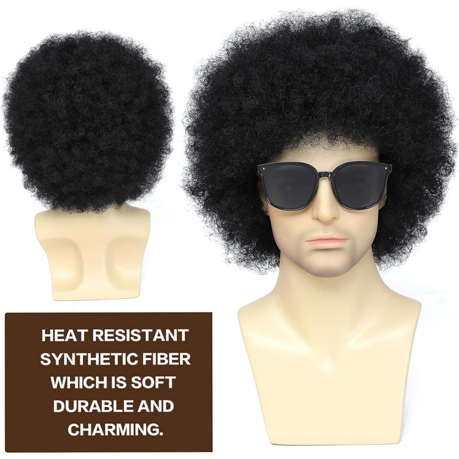 Peluca Afro Negra Airhostess para Hombres con Gafas