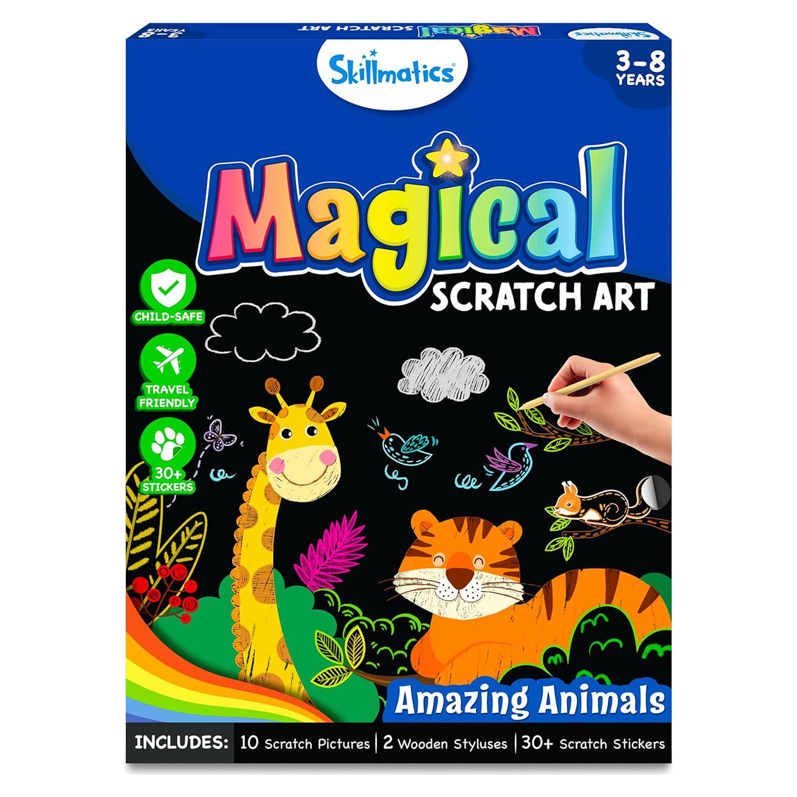 Skillmatics Libro de Arte para Rascar - Animales, 30+ Stickers