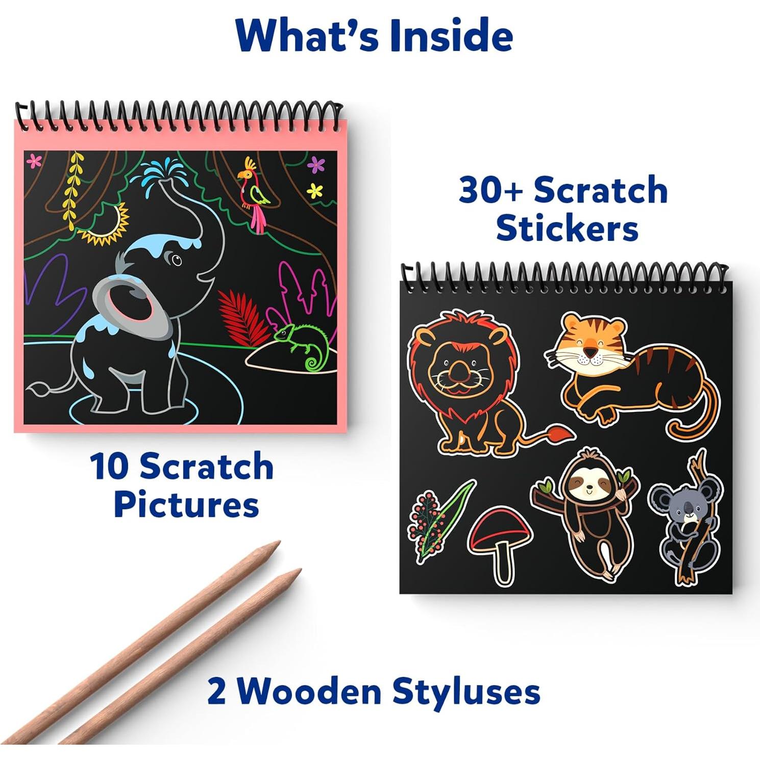 Skillmatics Libro de Arte para Rascar - Animales, 30+ Stickers