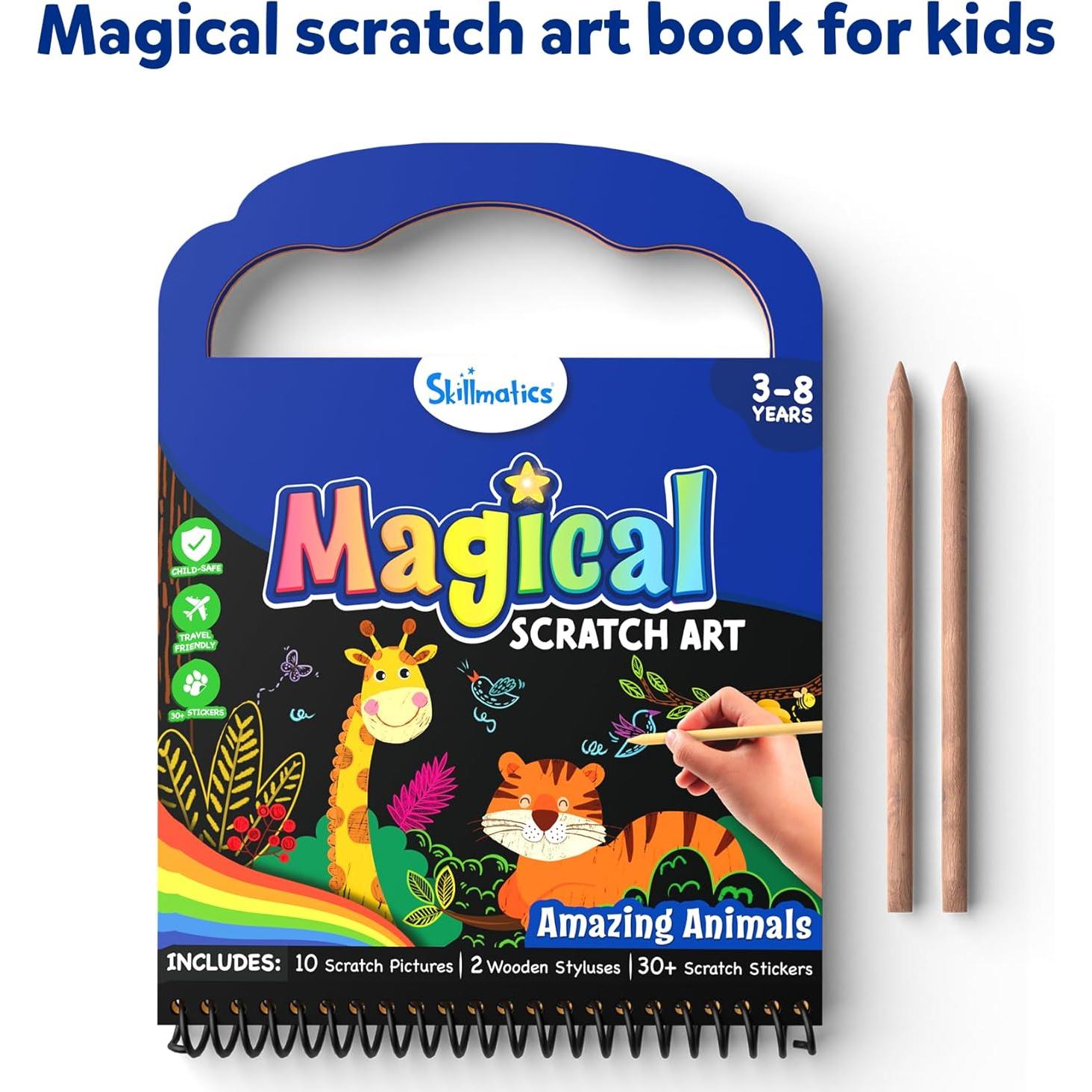 Skillmatics Libro de Arte para Rascar - Animales, 30+ Stickers