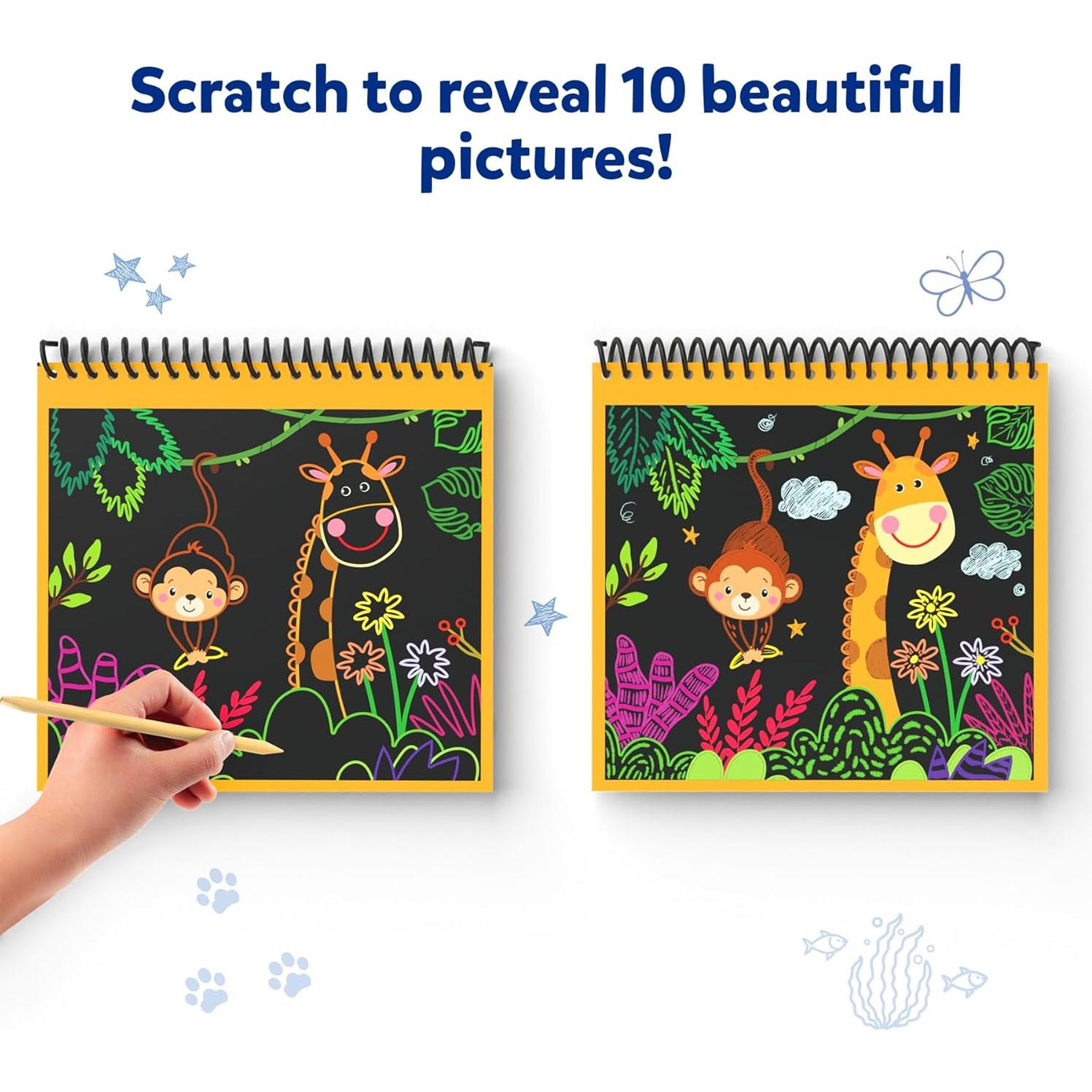 Skillmatics Libro de Arte para Rascar - Animales, 30+ Stickers