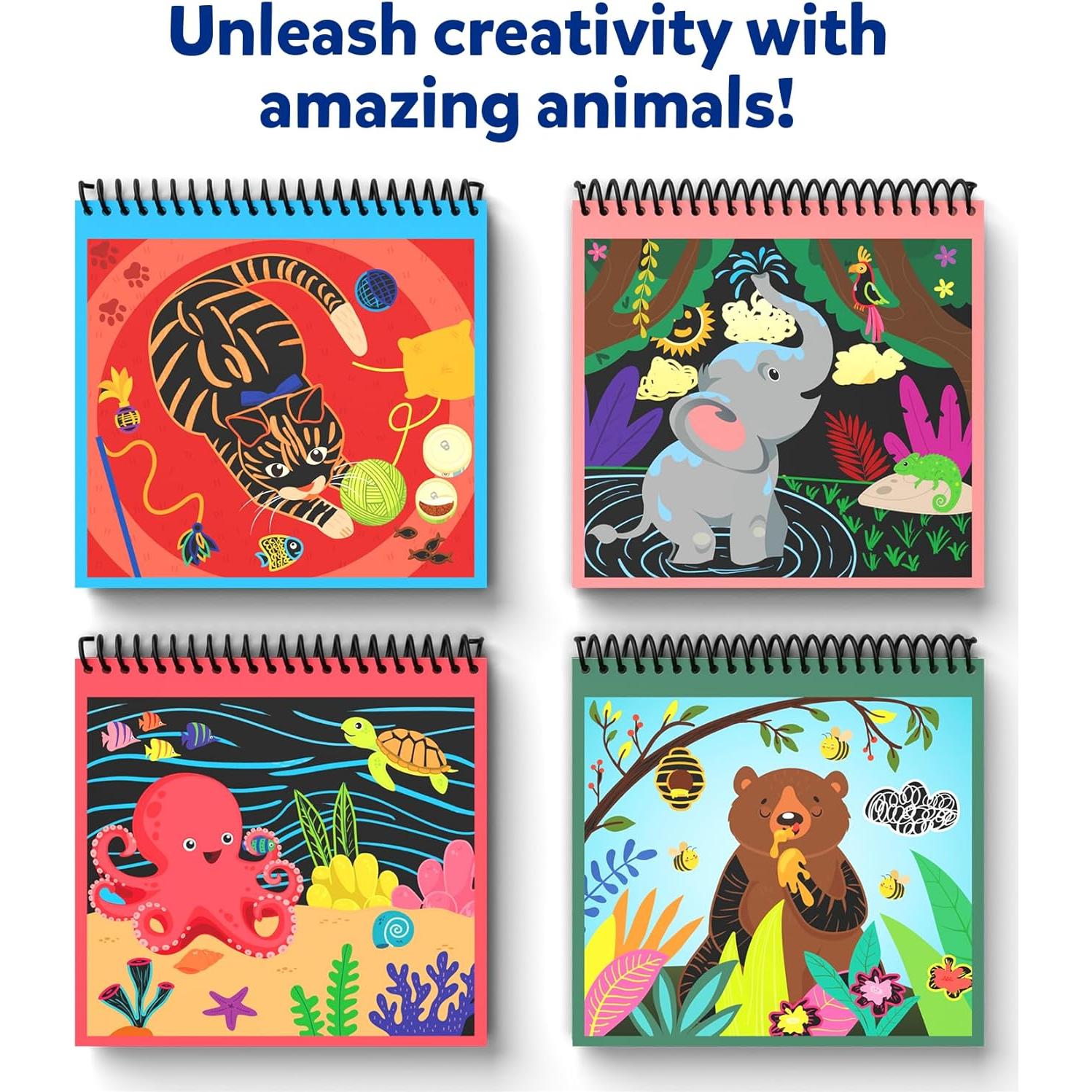 Skillmatics Libro de Arte para Rascar - Animales, 30+ Stickers