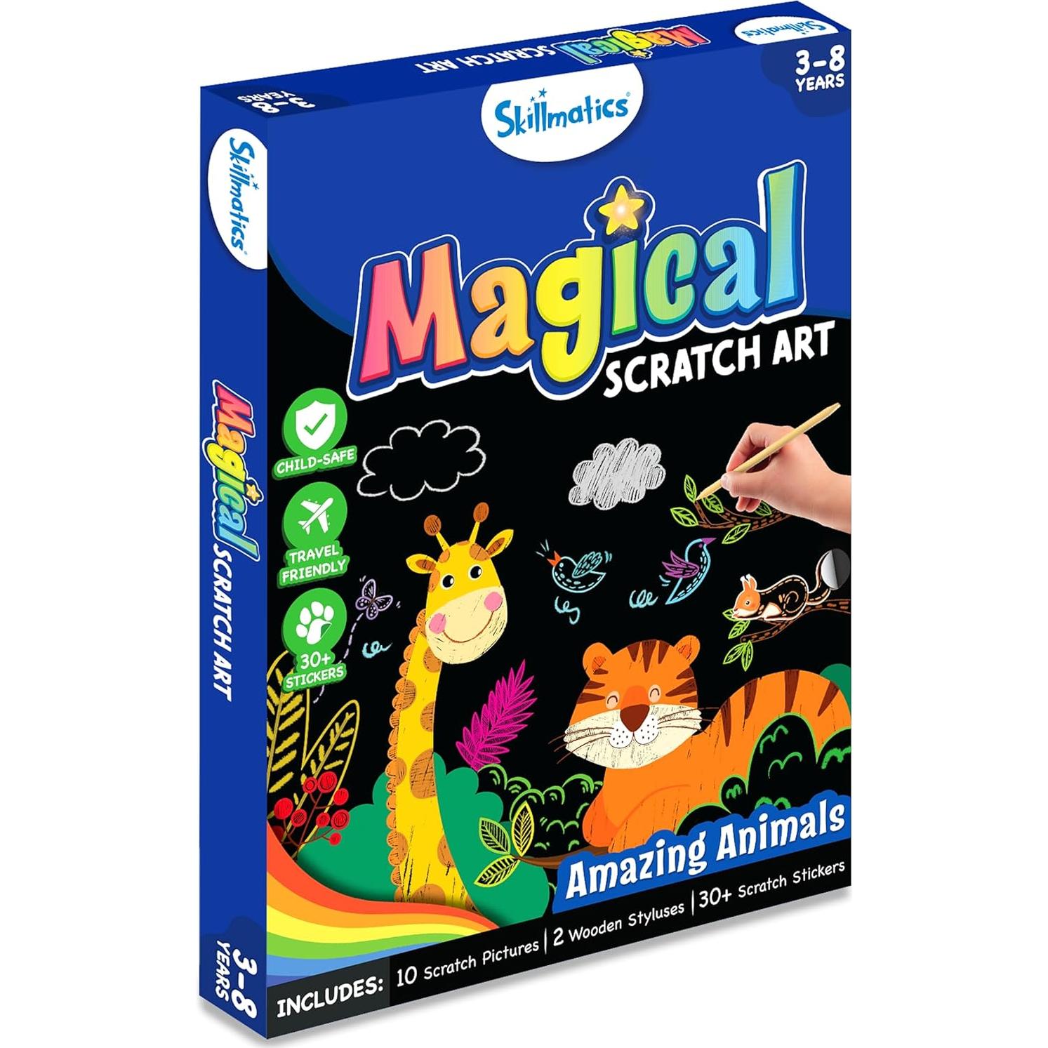Skillmatics Libro de Arte para Rascar - Animales, 30+ Stickers