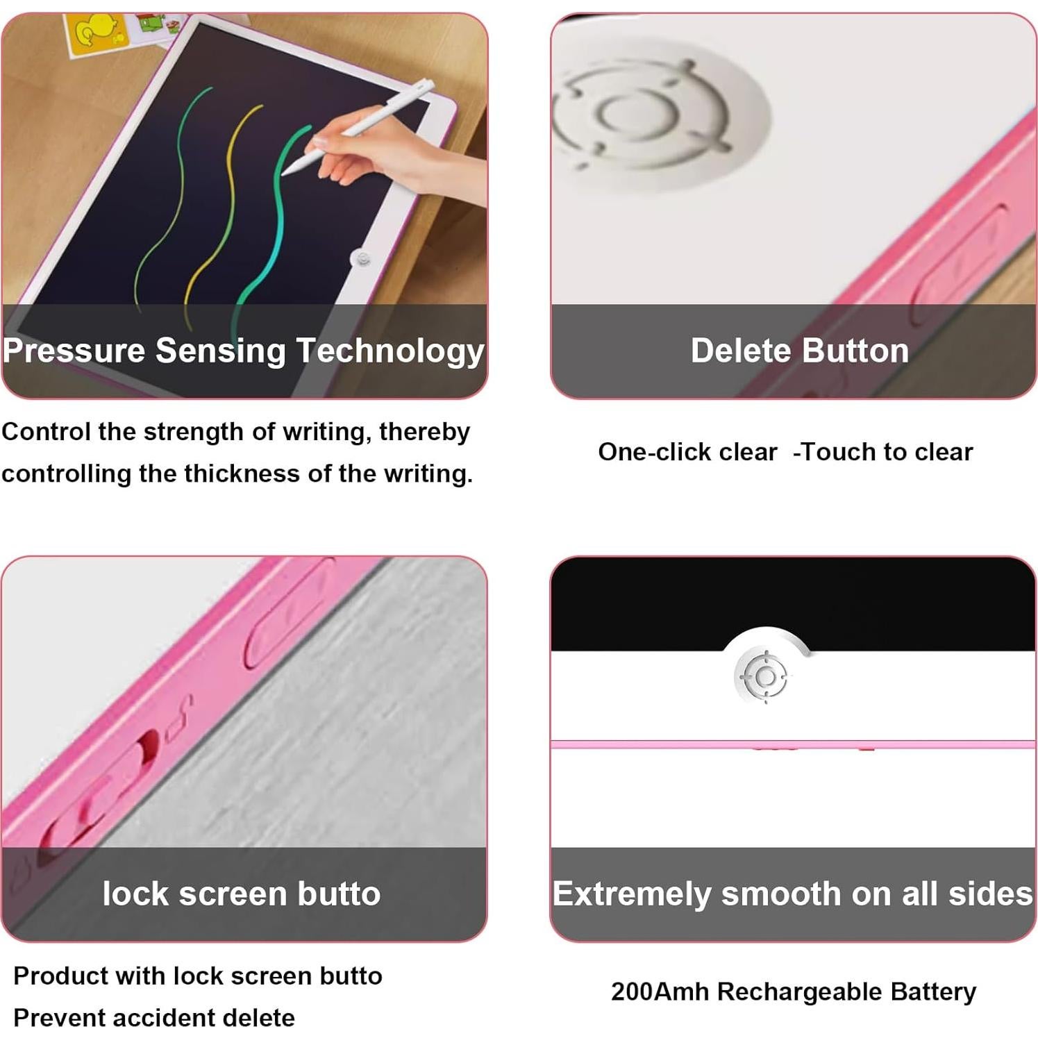 Tableta de Escritura LCD ienRon 15" Rosa para Niños