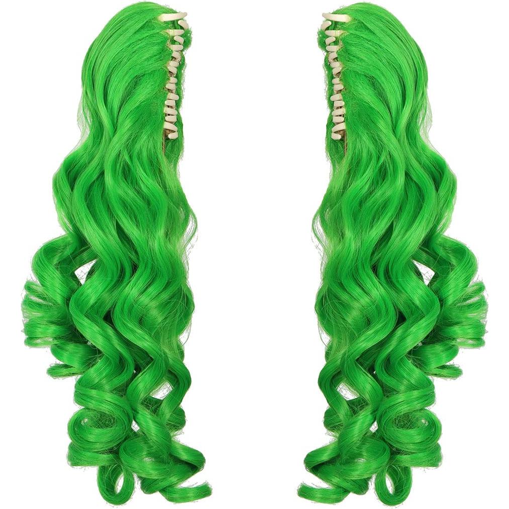 Peluca Rizada Cosplay ColorGround Verde con Coletas