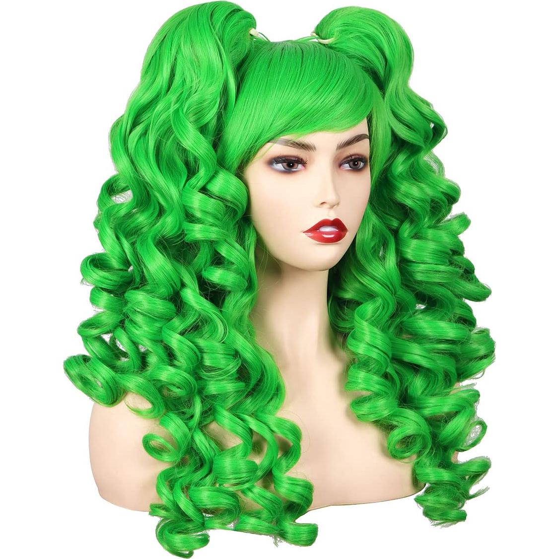 Peluca Rizada Cosplay ColorGround Verde con Coletas