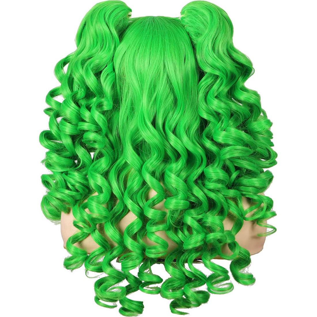 Peluca Rizada Cosplay ColorGround Verde con Coletas