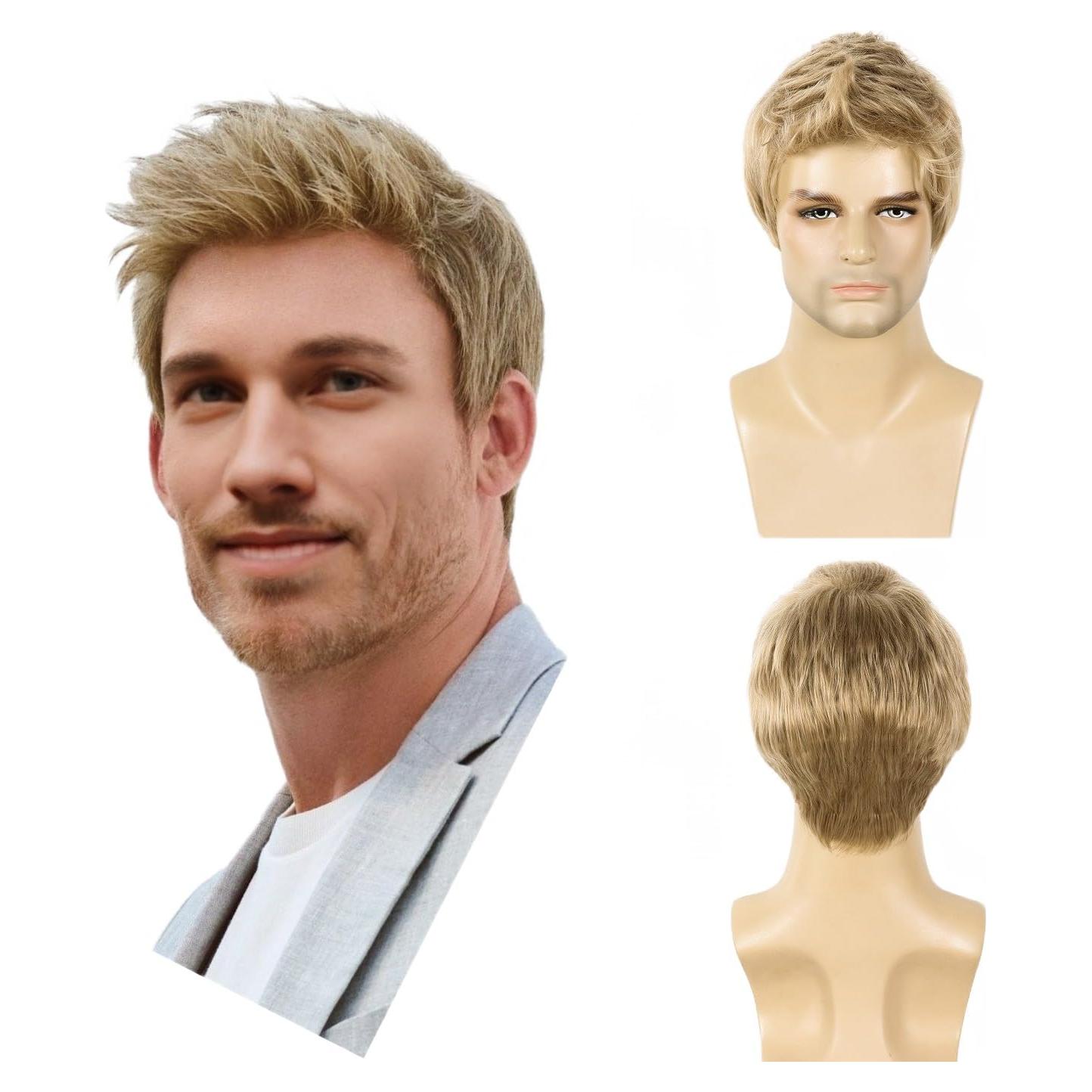 Peluca Rubia Corto Sintética para Hombre Ajustable
