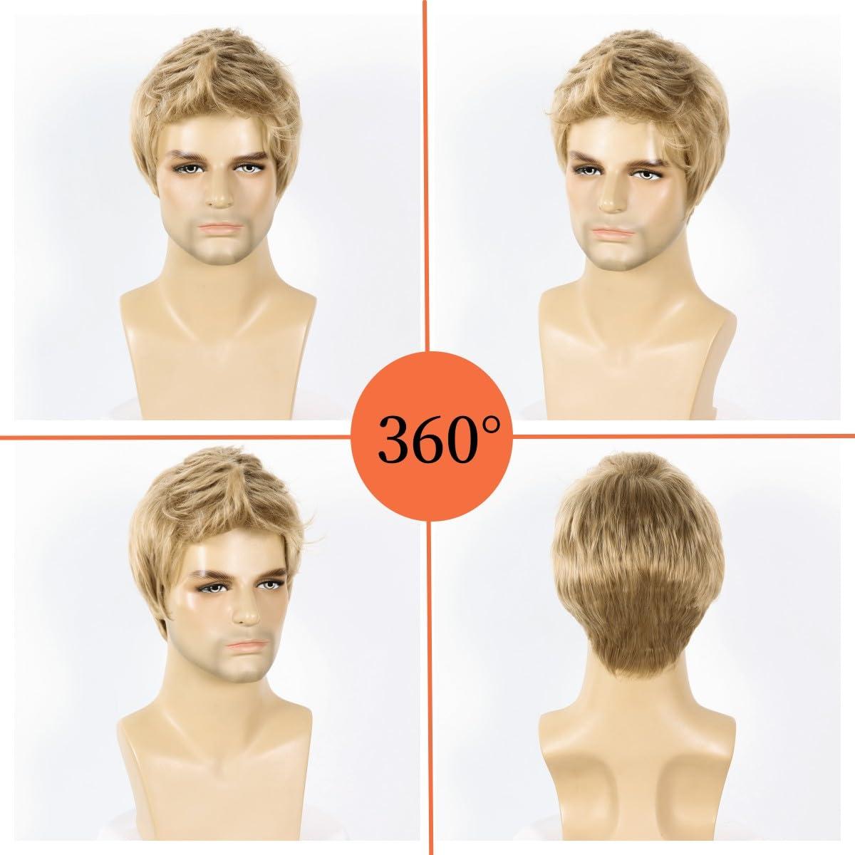 Peluca Rubia Corto Sintética para Hombre Ajustable