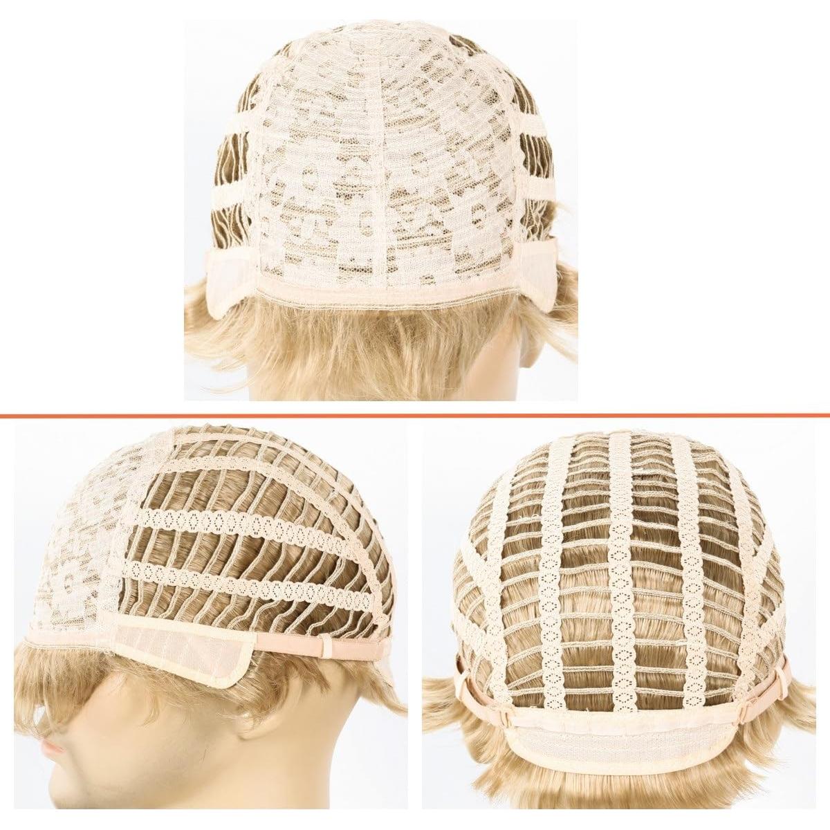 Peluca Rubia Corto Sintética para Hombre Ajustable