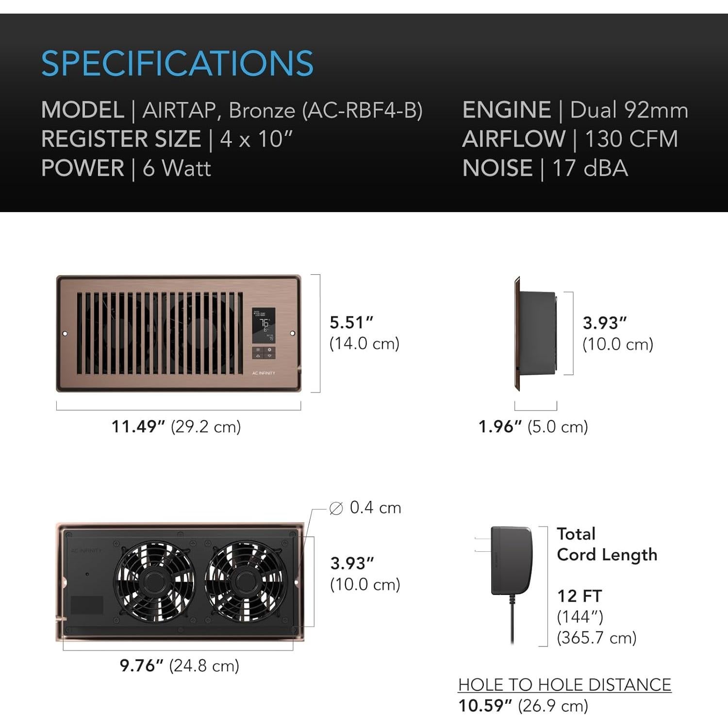 Ventilador AC Infinity AIRTAP T4 Bronce 10 Velocidades