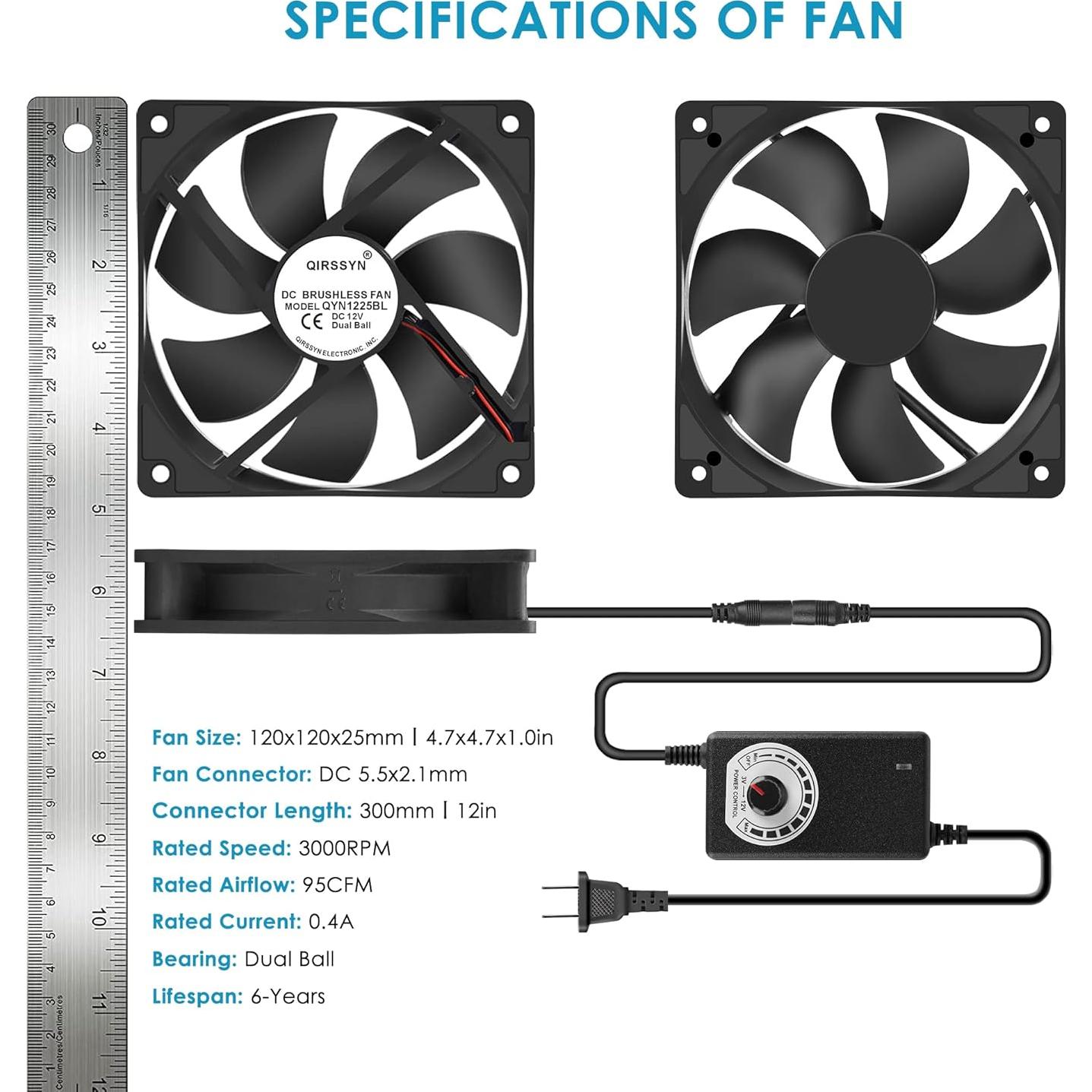 Ventilador 120mm Qirssyn AC con Controlador de Velocidad
