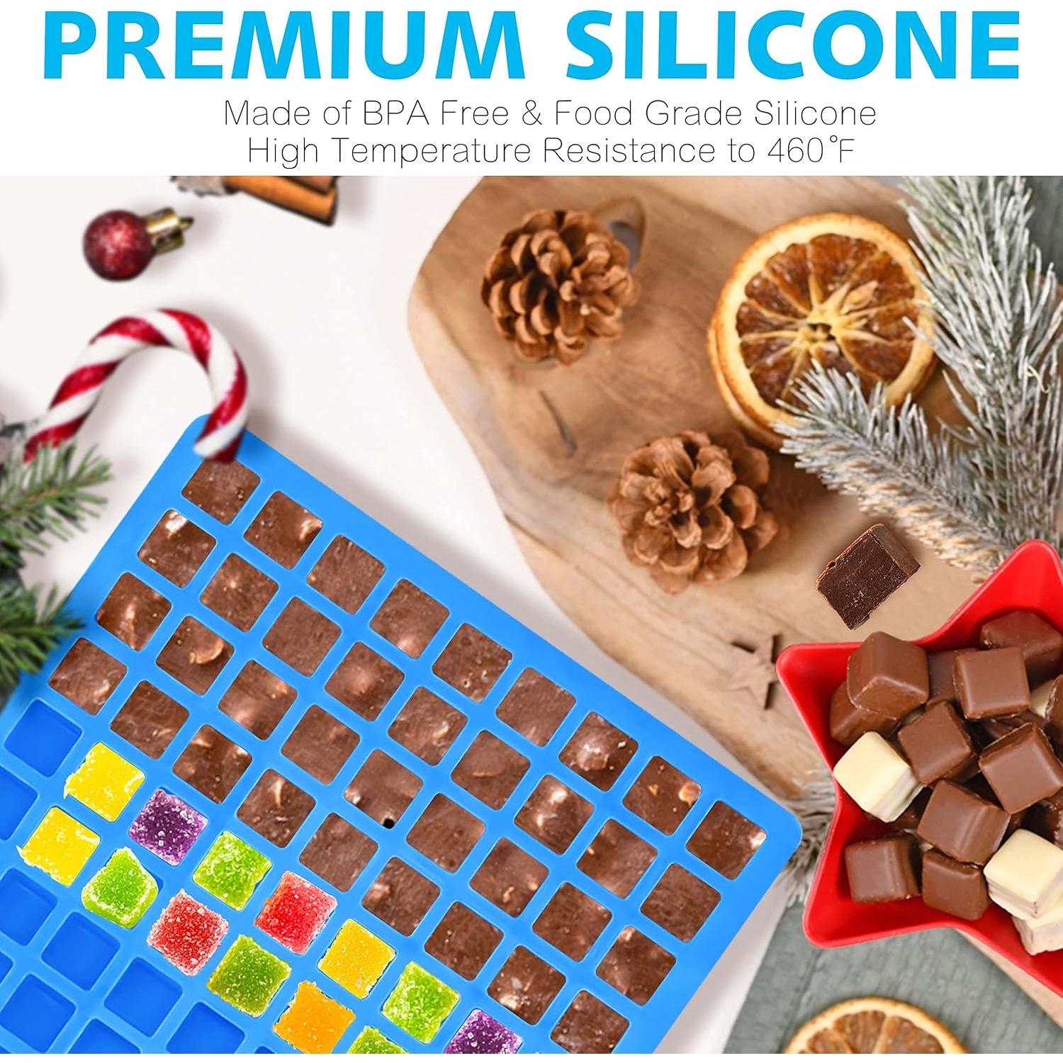 Anaeat 126-Cavity Square Silicone Candy Mold, 2 Pack Non-stick Mini Silicone Chocolate Mold for Homemade Caramels, Jelly, Gummy, Ice Cube, Truffles, Pralines & Ganache - Flexible & Easy to Release
