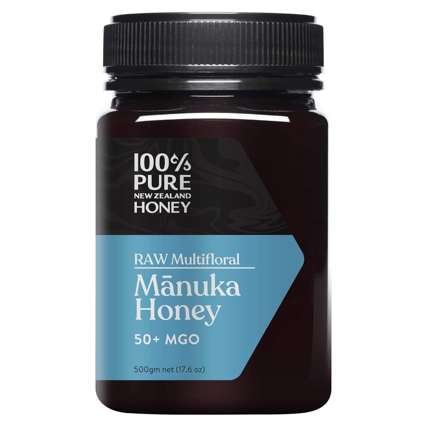 100% Pure New Zealand Honey - MGO 50+ Multifloral Mānuka Honey, Raw Mānuka, 17.6 Ounce (500g) (Pack of 1)