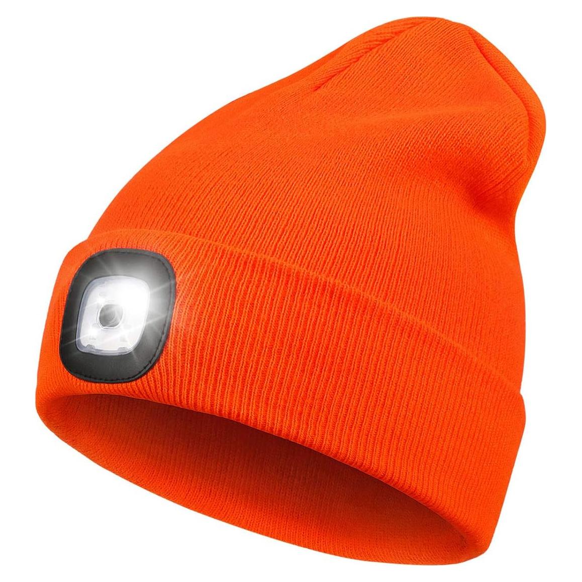 Gorro LED YunTuo unisex con luz recargable USB naranja