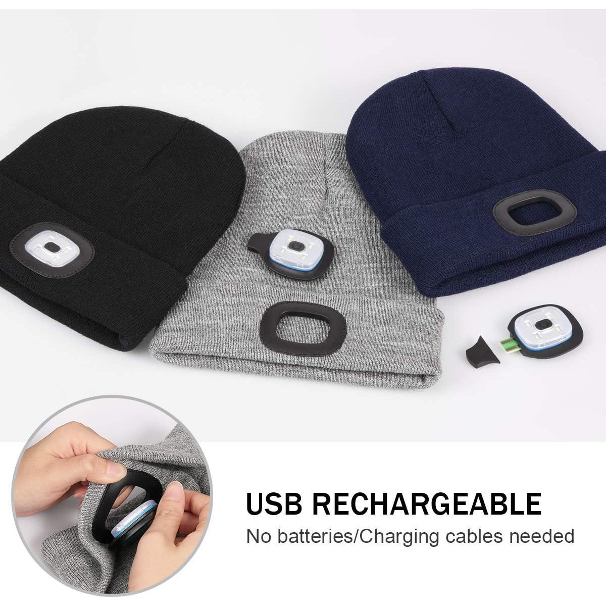 Gorro LED YunTuo unisex con luz recargable USB naranja
