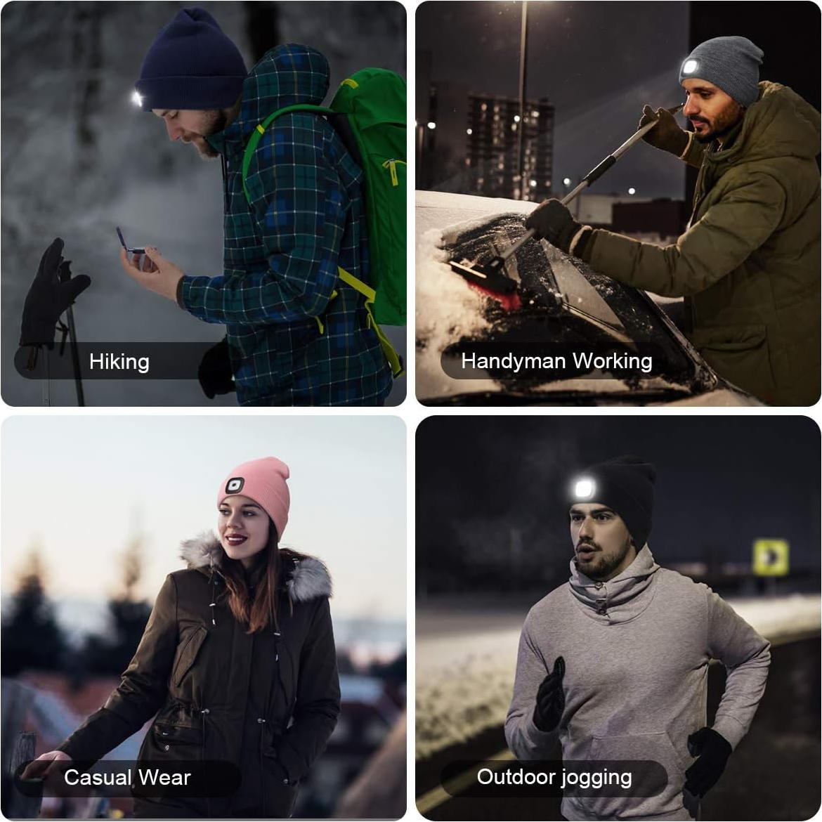 Gorro LED YunTuo unisex con luz recargable USB naranja