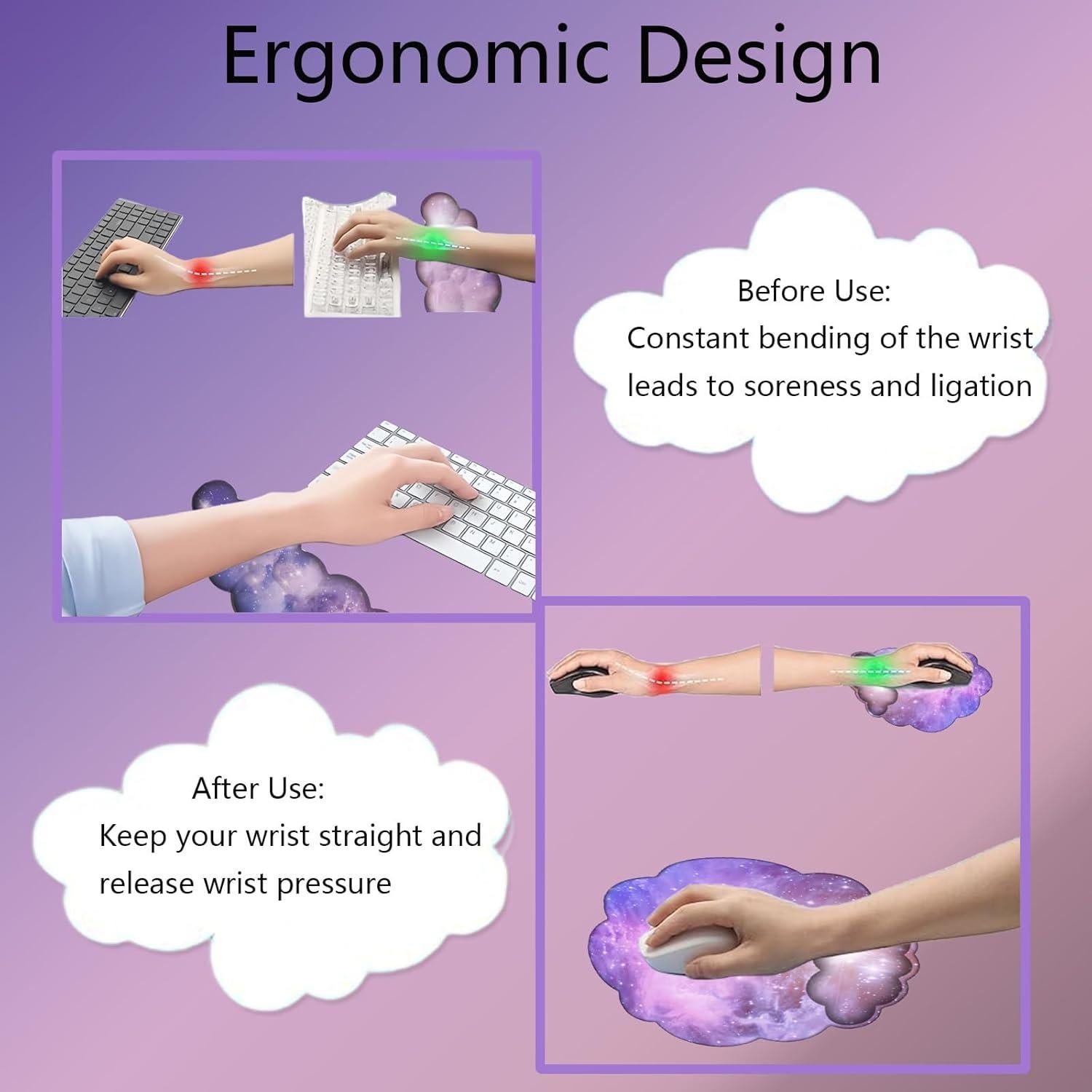 Reposamuñecas Ergonómico Galaxia wfcy con Alfombrilla 3pcs