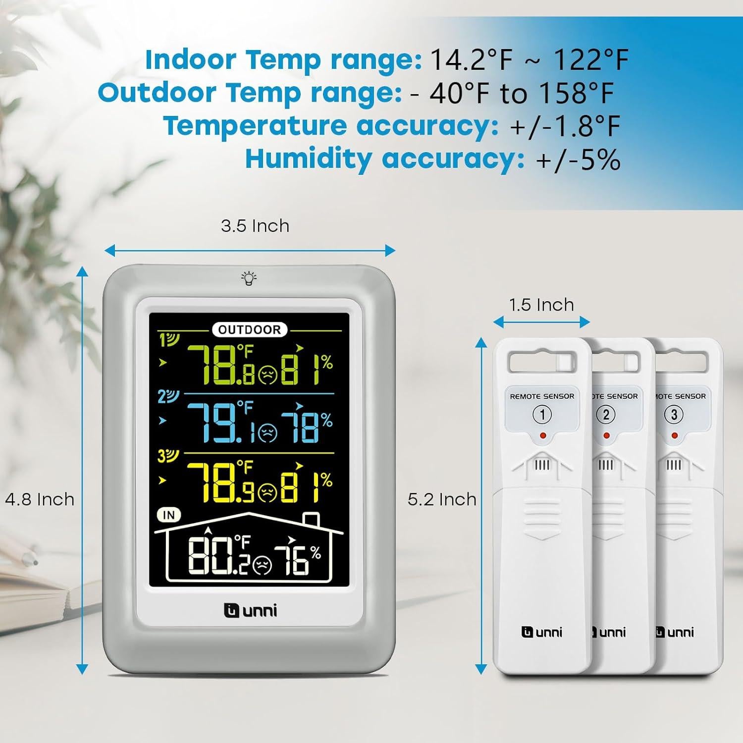 Termómetro Inalámbrico U UNNI UN0582CS con 3 Sensores y Pantalla 4.5"