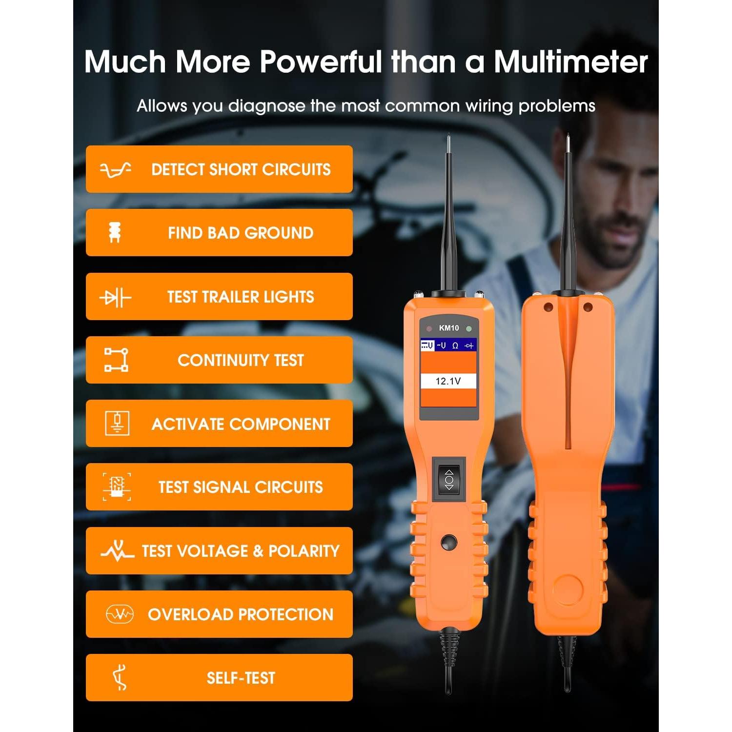 KZYEE KM10 Probador de Circuito Automotriz 12V/24V con 40FT